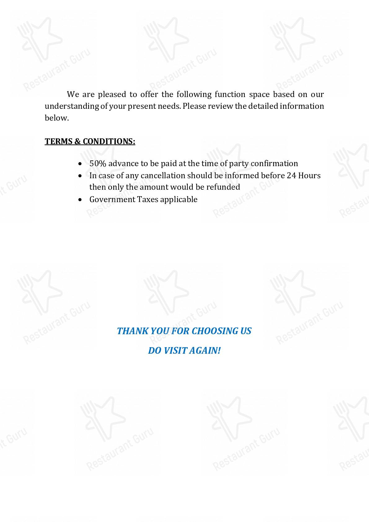 Hub At ECR menu - meals and drinks