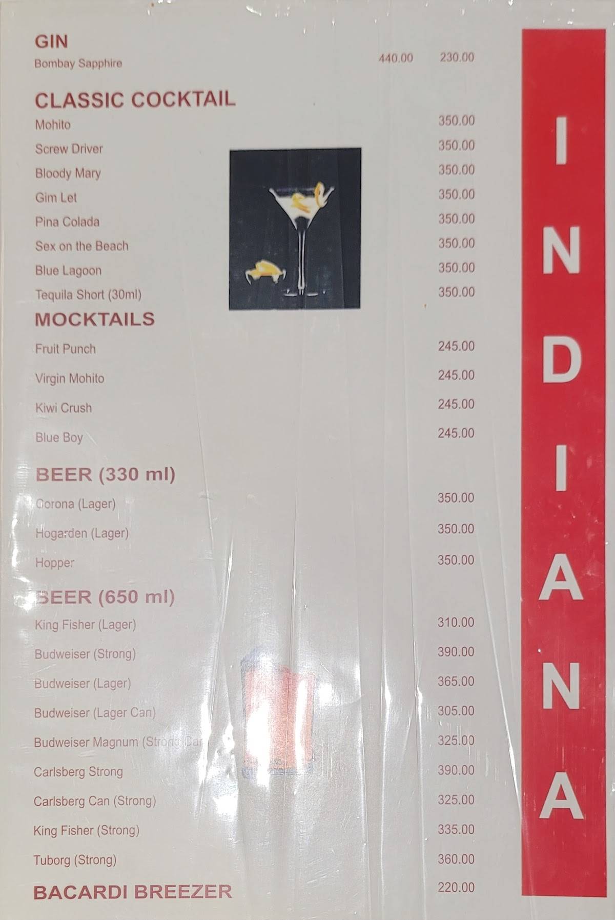 Indiana Bar And Restaurant menu