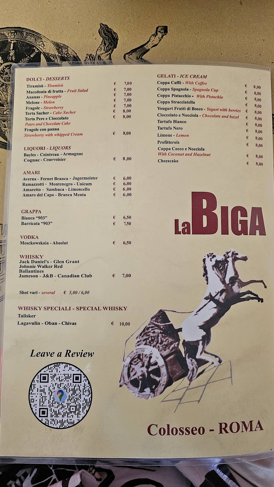 Menu di La Biga Wine Food 