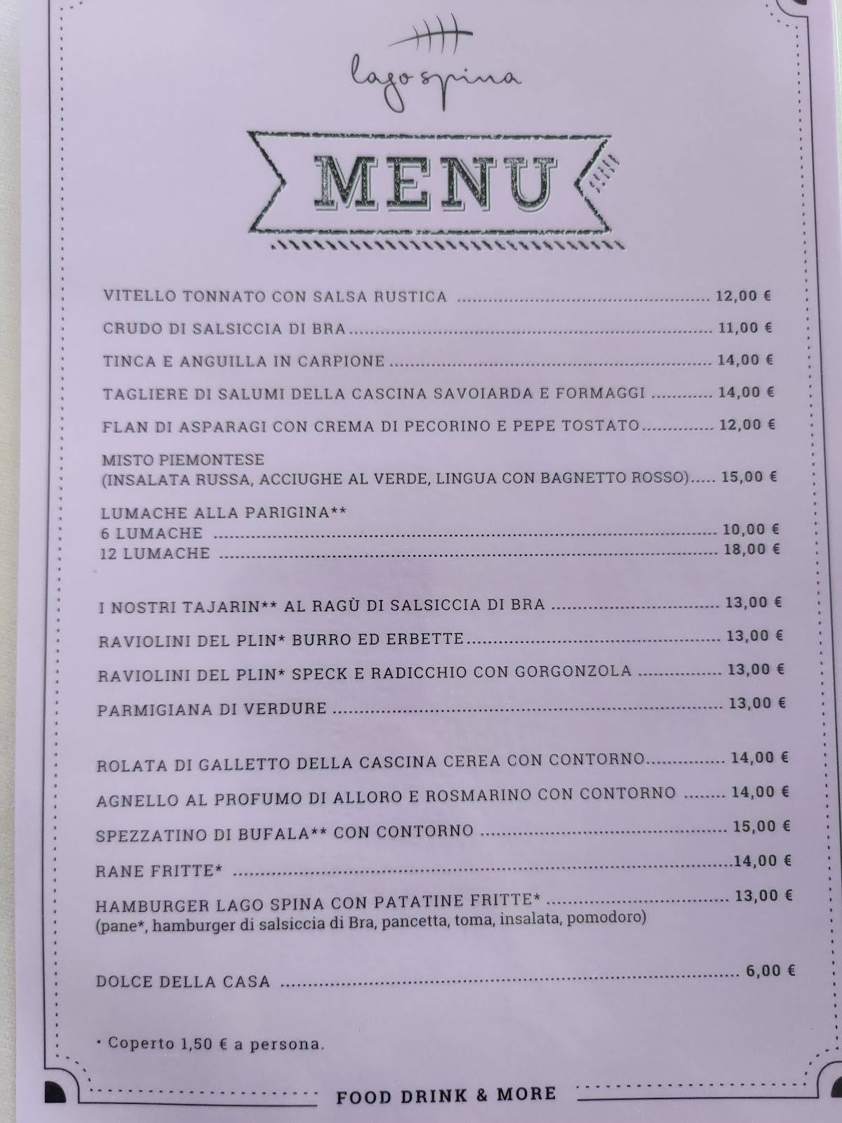 Menu di Lago Spina Ristorante 
