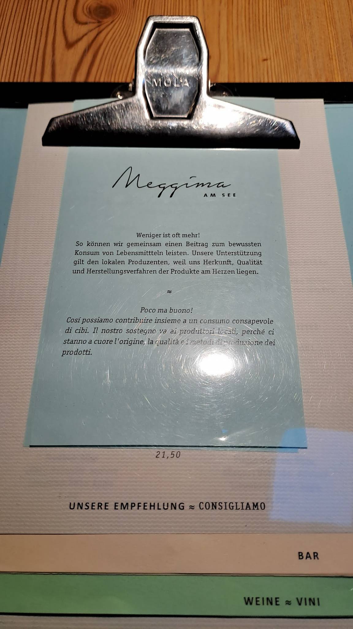 Menu di Pizzeria Meggima am See 