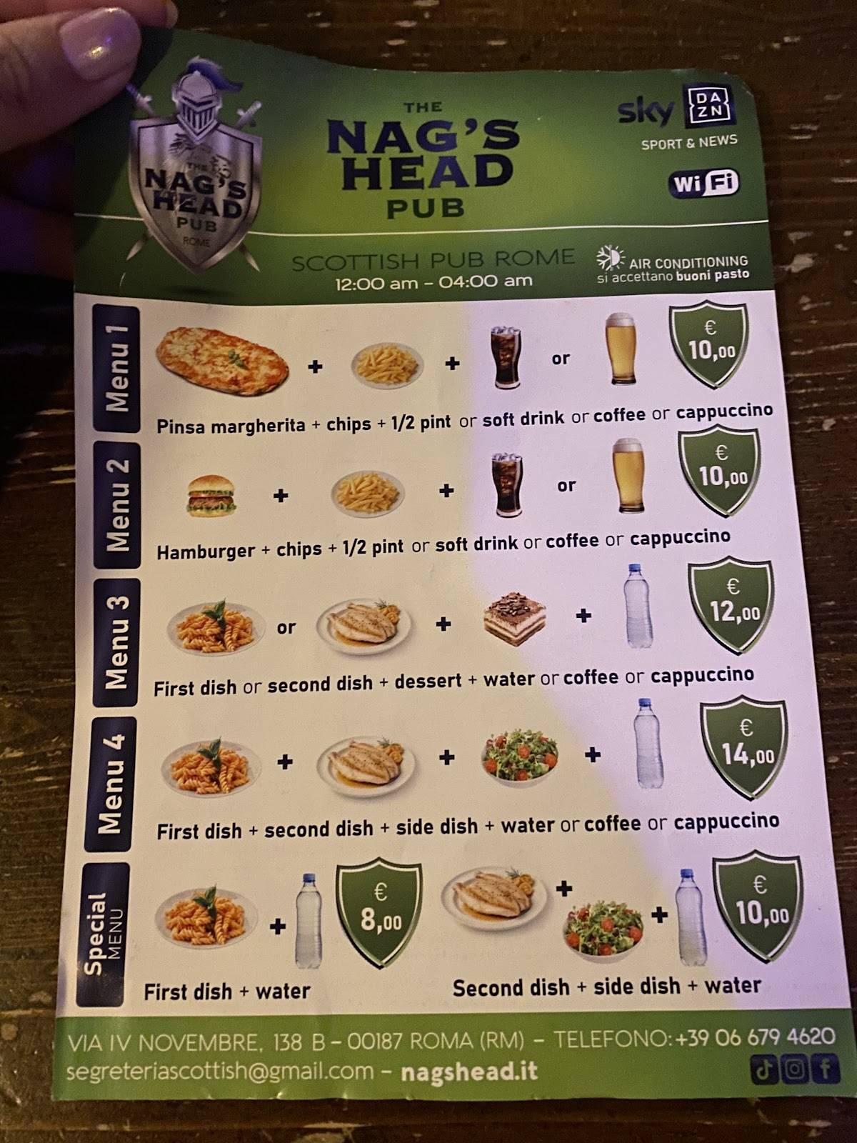 Menu di Nag's Head Scottish Pub Roma 