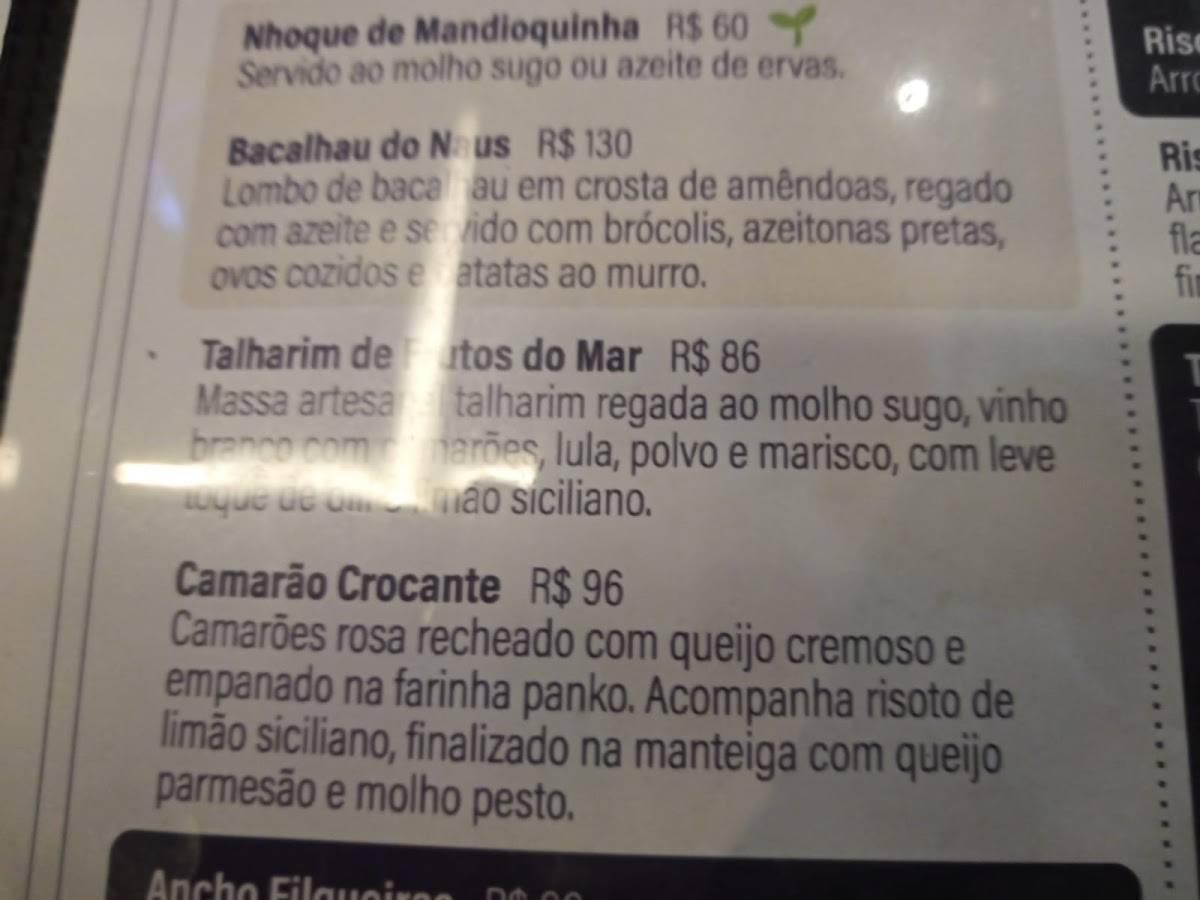 Naus cardápio