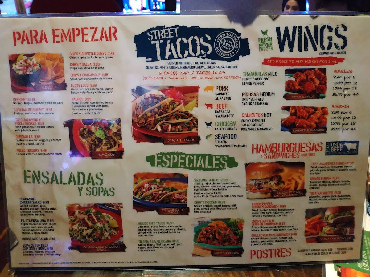 Menu at Ojos Locos Sports Cantina - Northline pub & bar, Houston, North Fwy