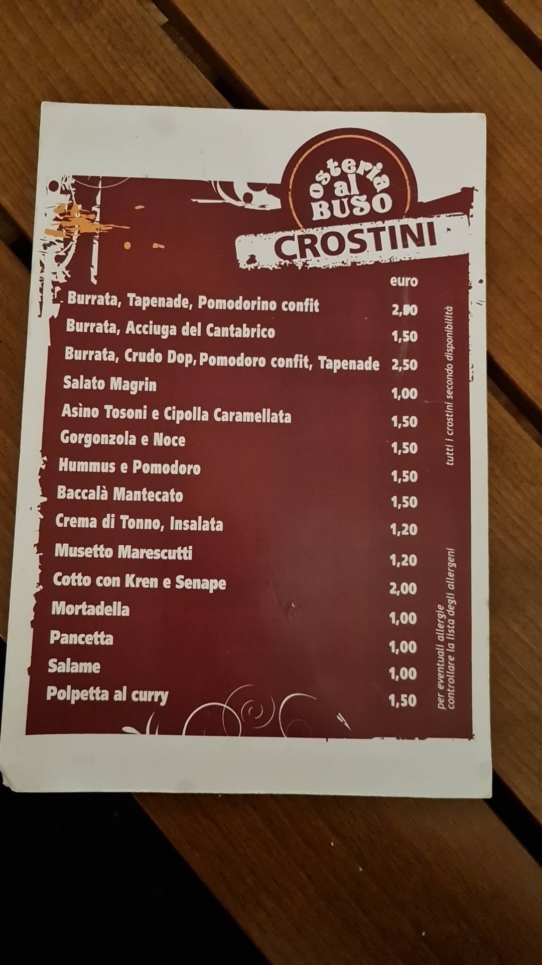 Menu di Al Buso 