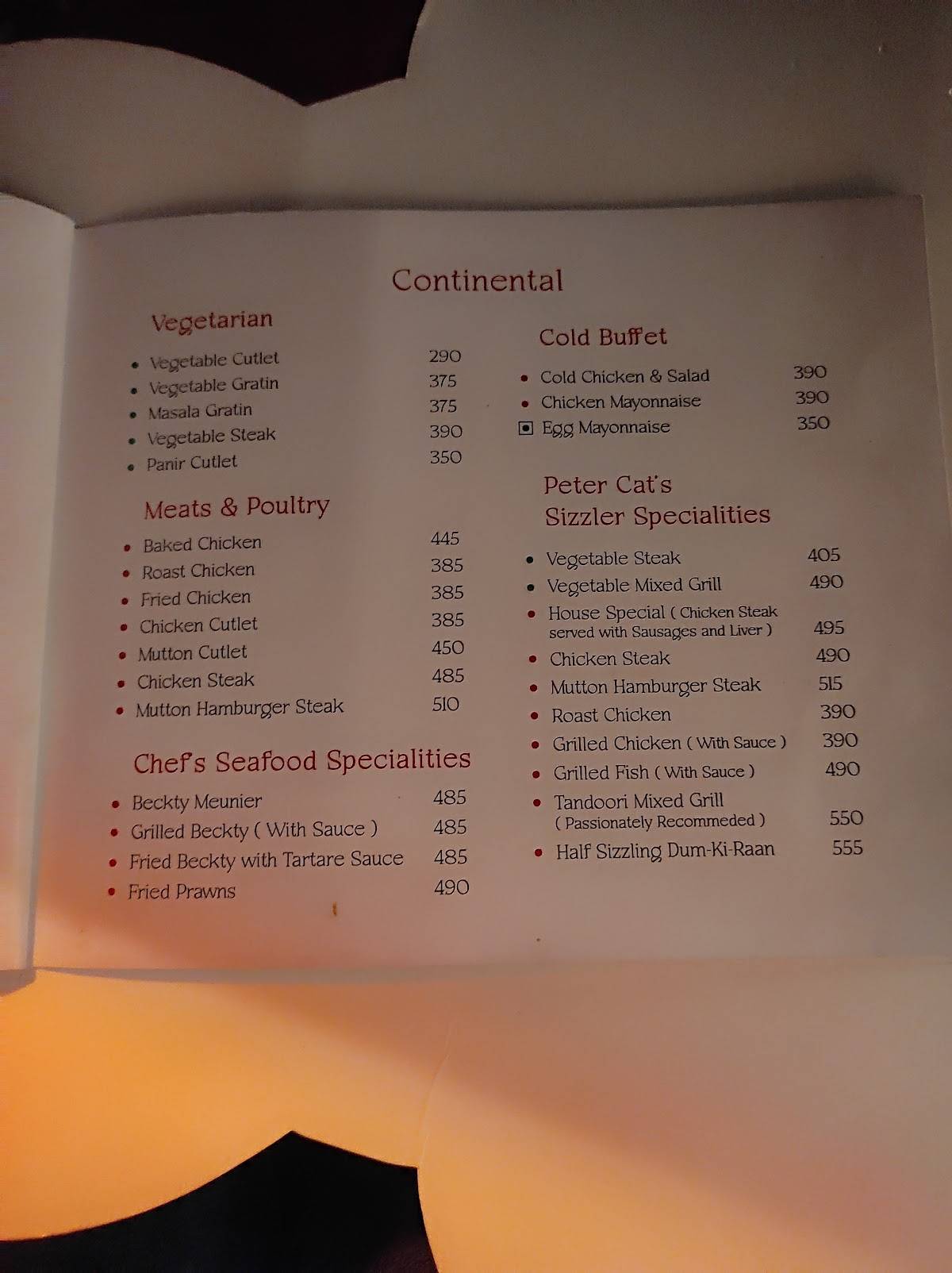 Peter Cat menu