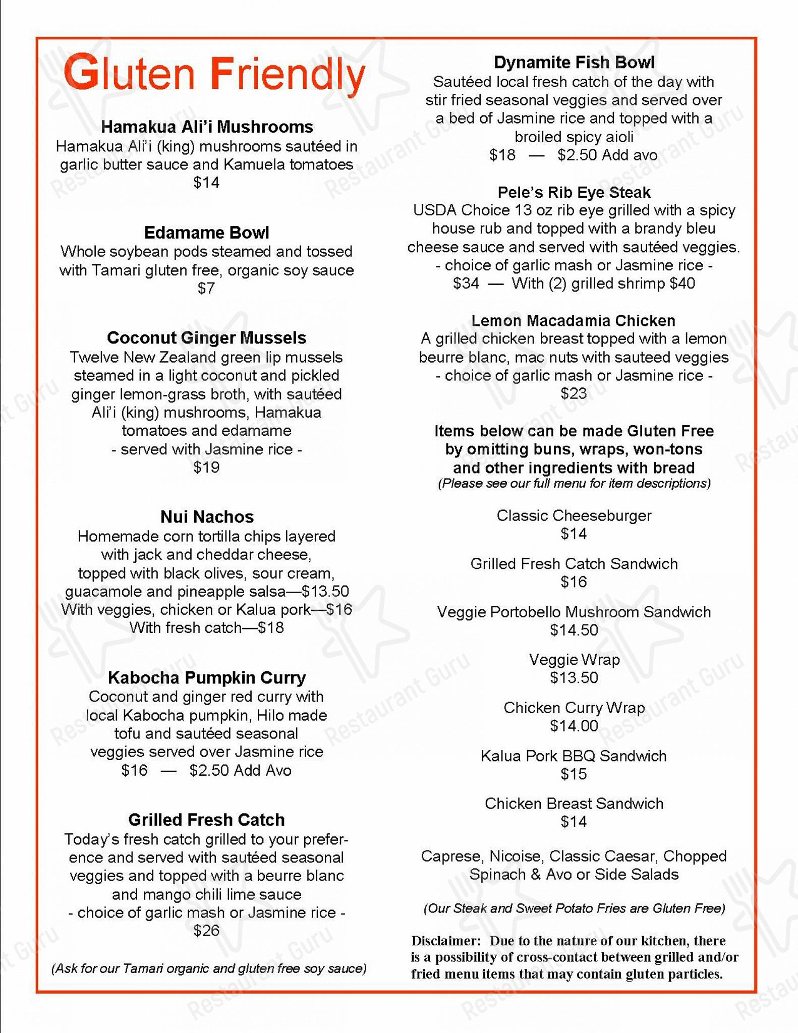 Menu at Pineapples Island Fresh Cuisine pub & bar, Hilo