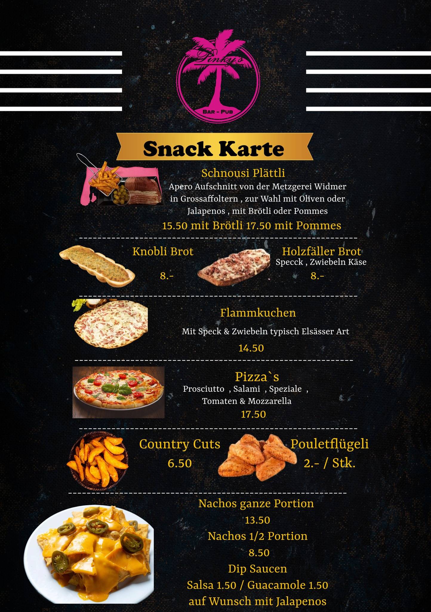 Menu di Pinky's Bar Pub Lyss 