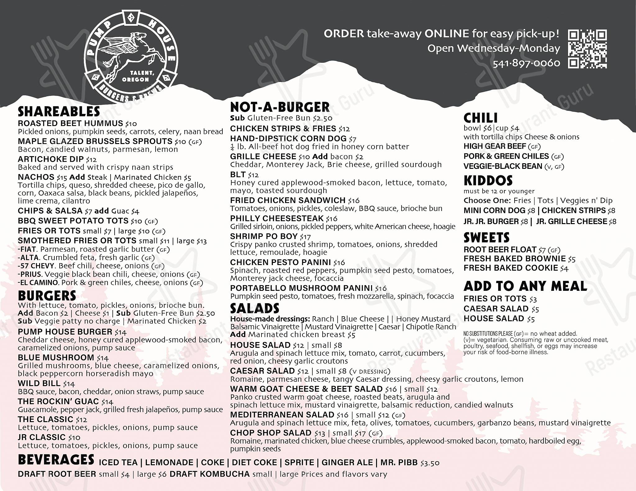 Menu at Pump House Burgers and Tacos pub & bar, Talent