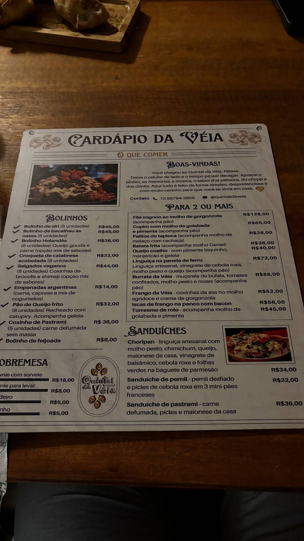 Quintal da Véia cardápio