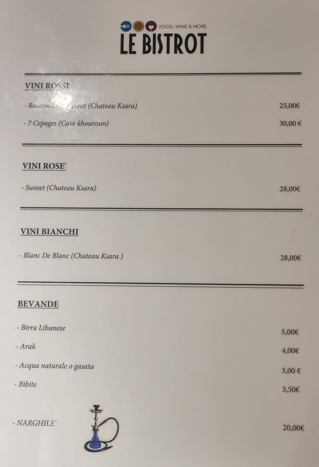 Menu di Le Bistrot 