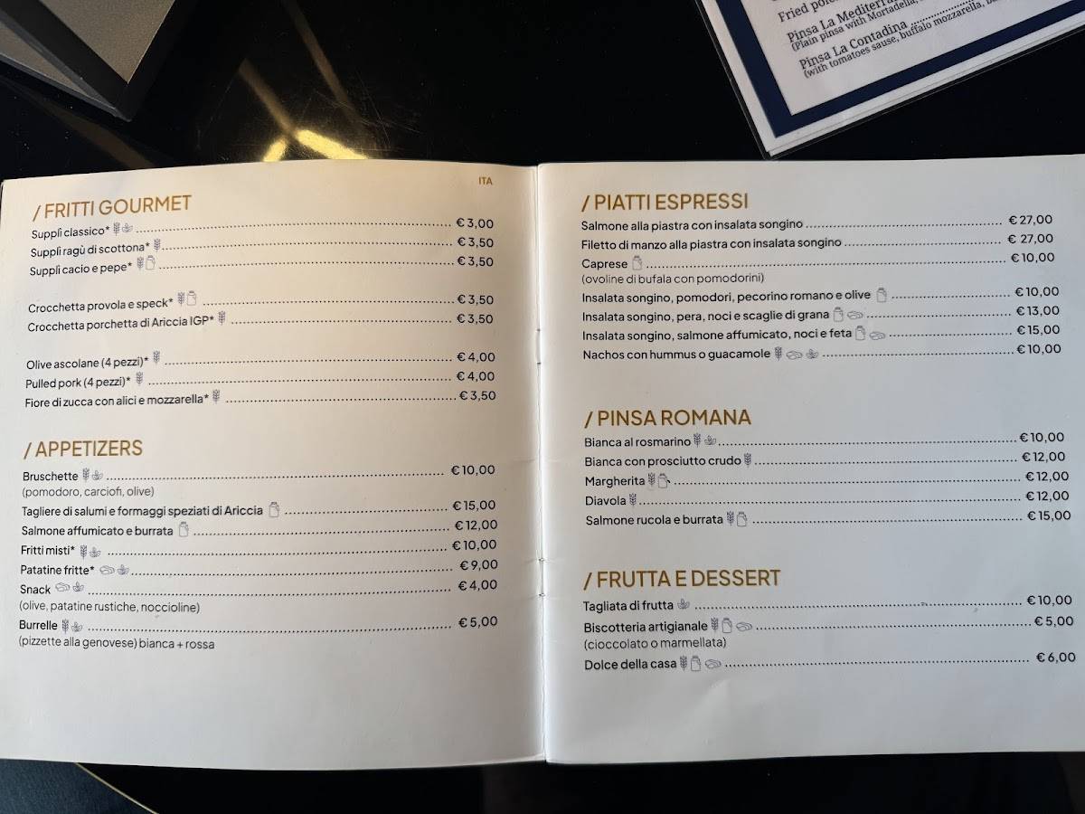 Menu de Rooftop Spritzeria Barberini
