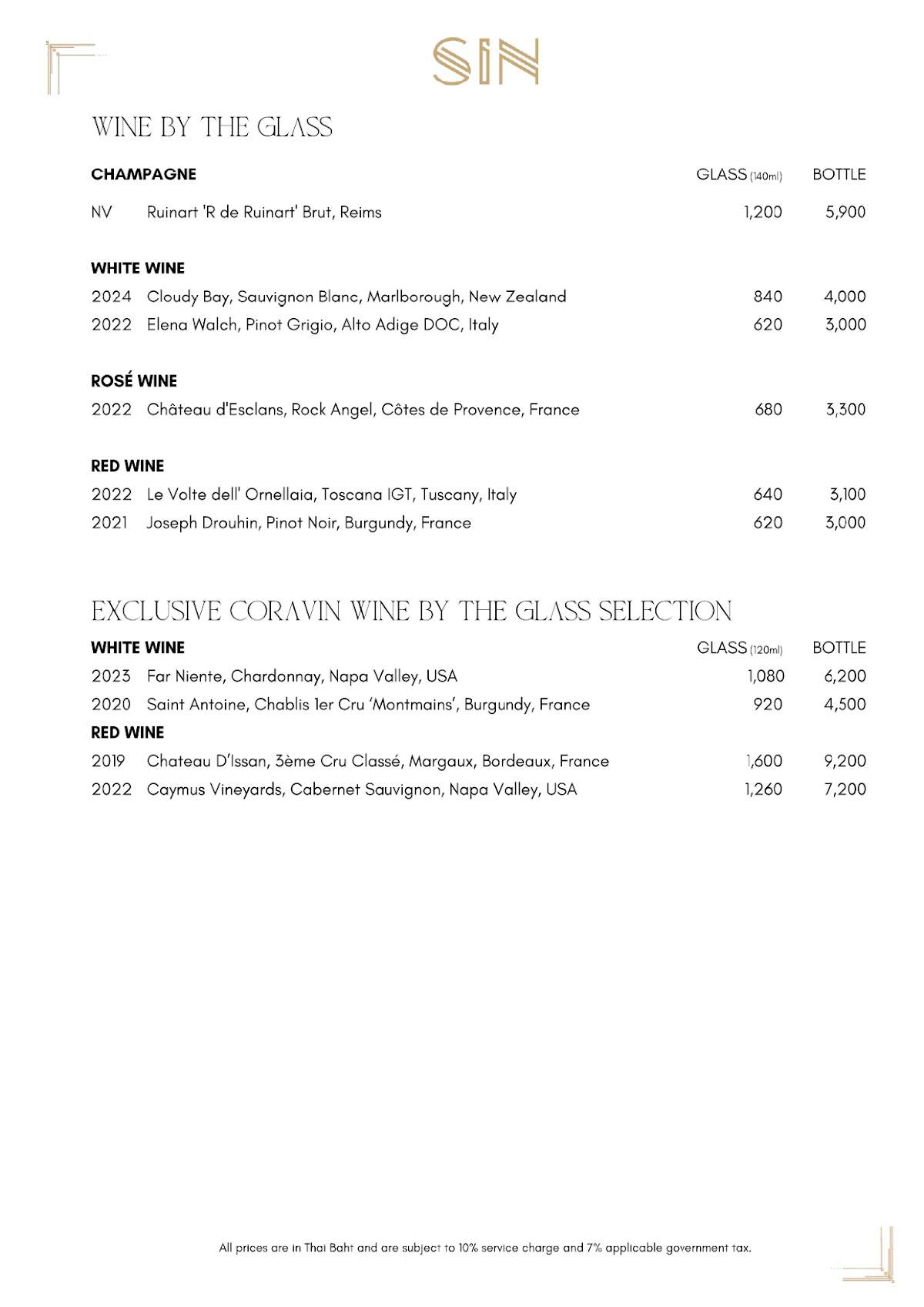 Menu at SIN Rooftop Bar Bangkok, Bangkok