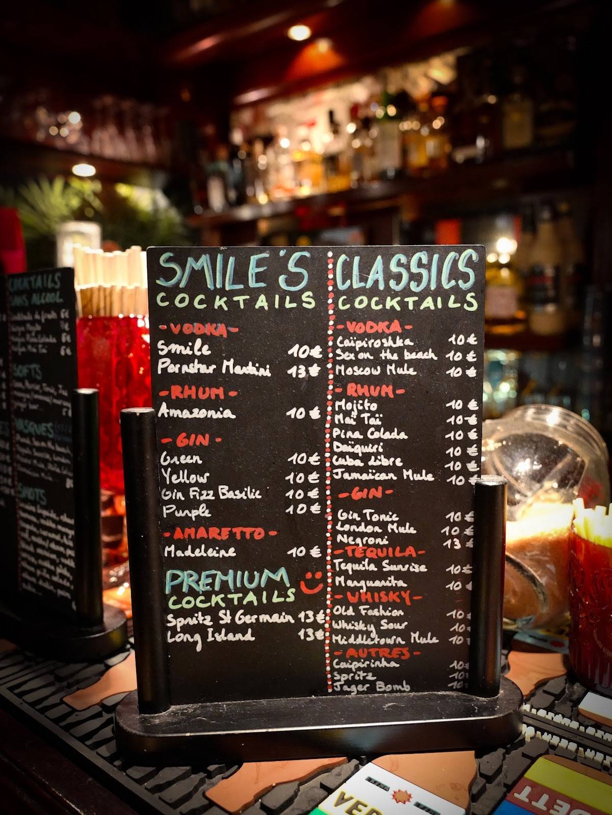 Menu de Smile Bar Drink & Music