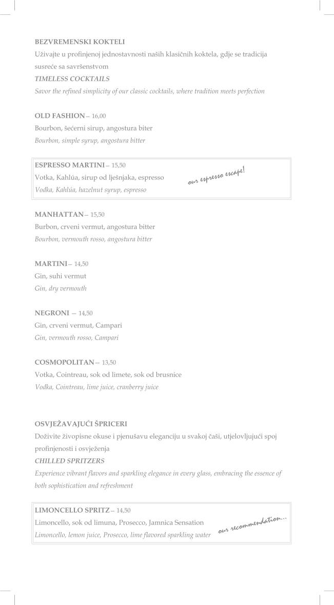 Menu di The Mint Bar 