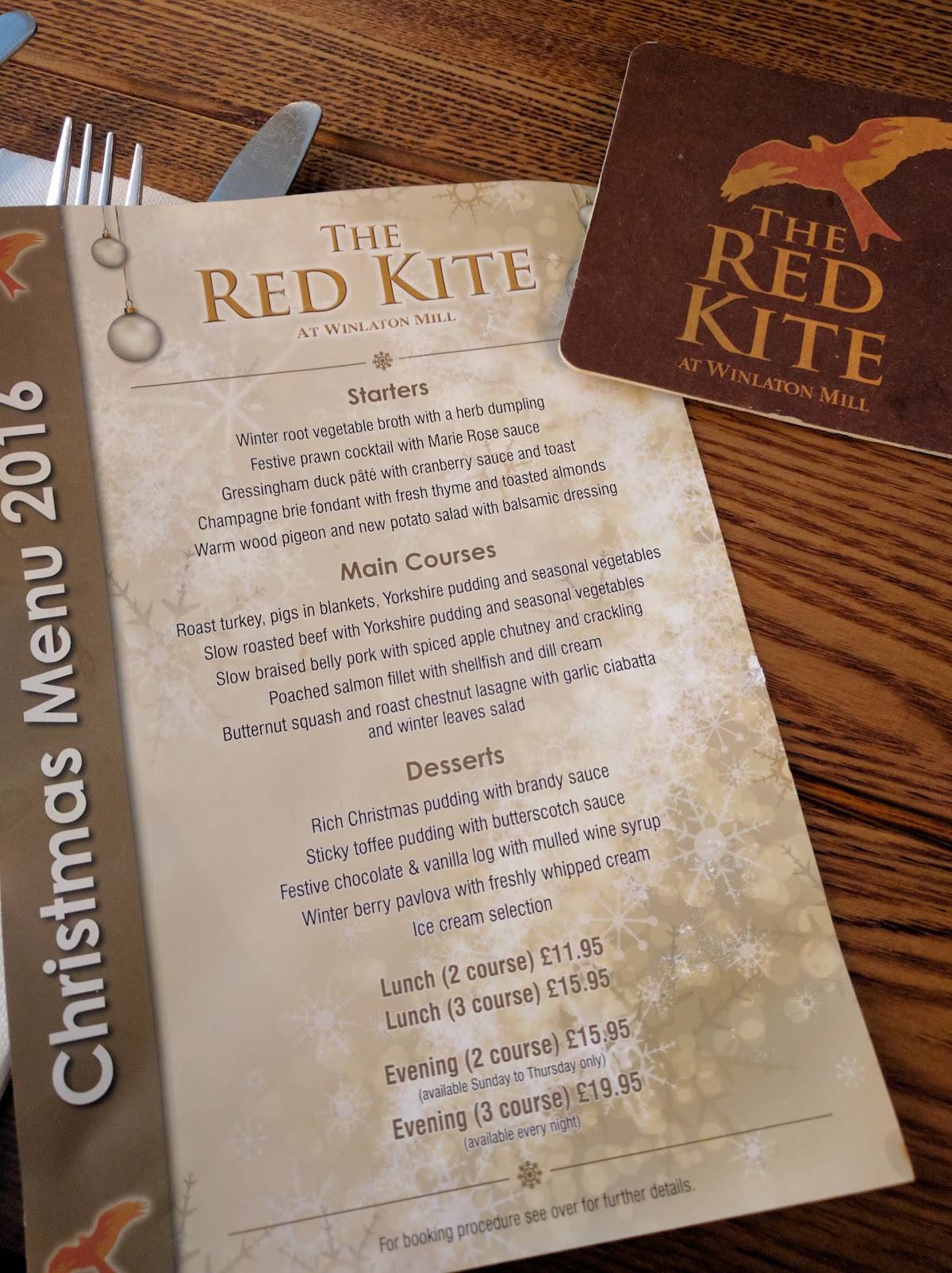 Menu at The Red Kite restaurant, Blaydon