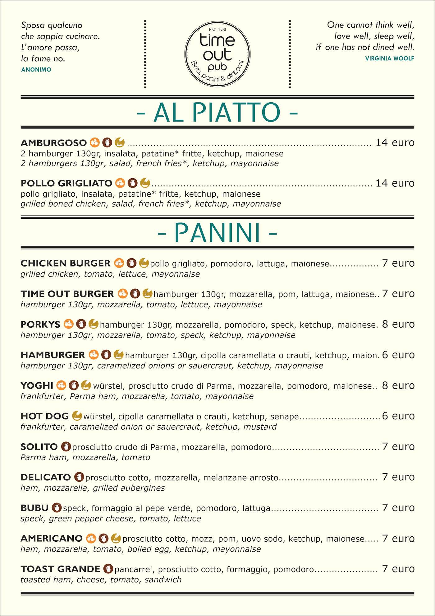 Menu di Time Out Pub 