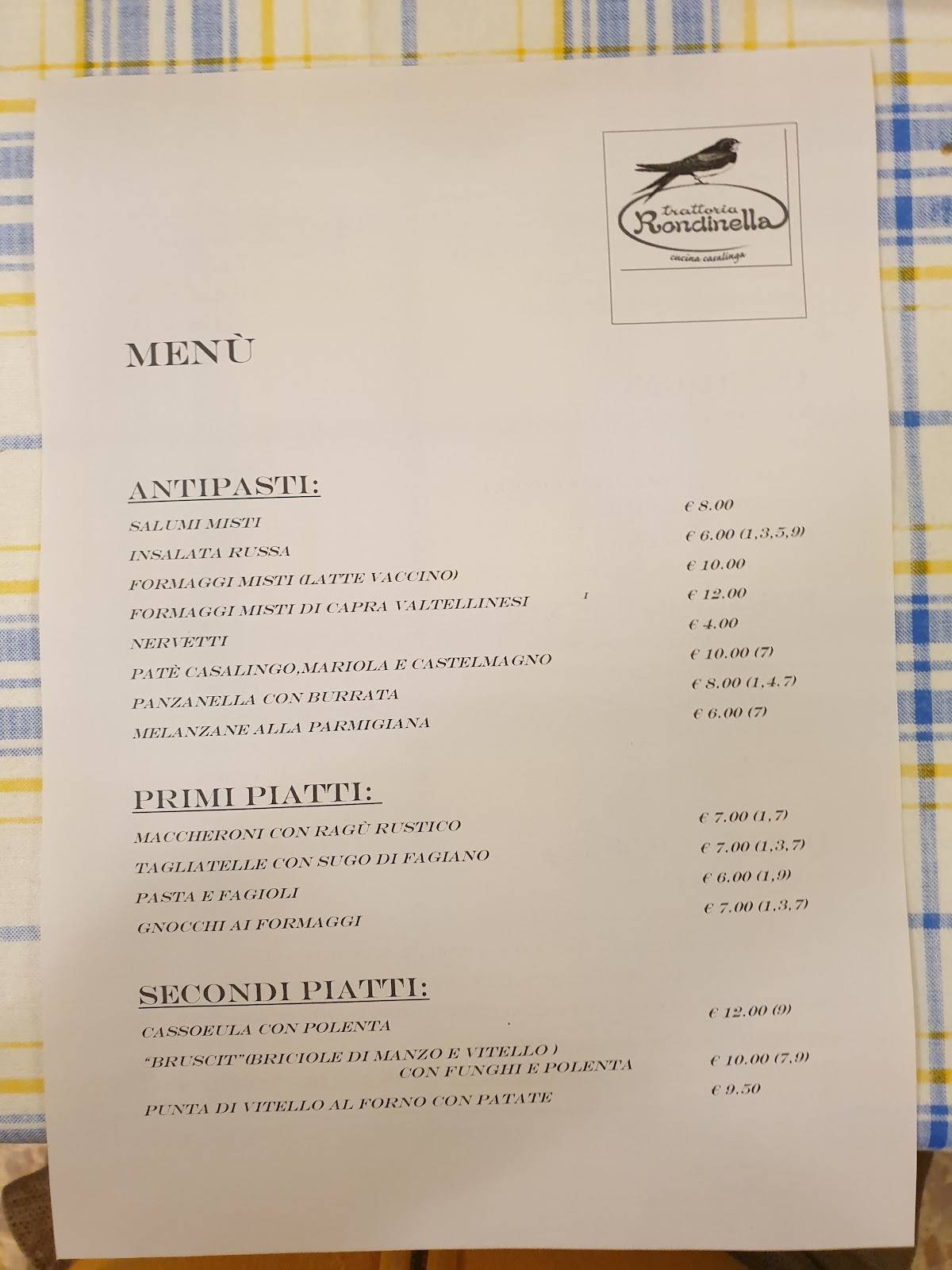 Menu di Trattoria Bar Rondinella Snc 