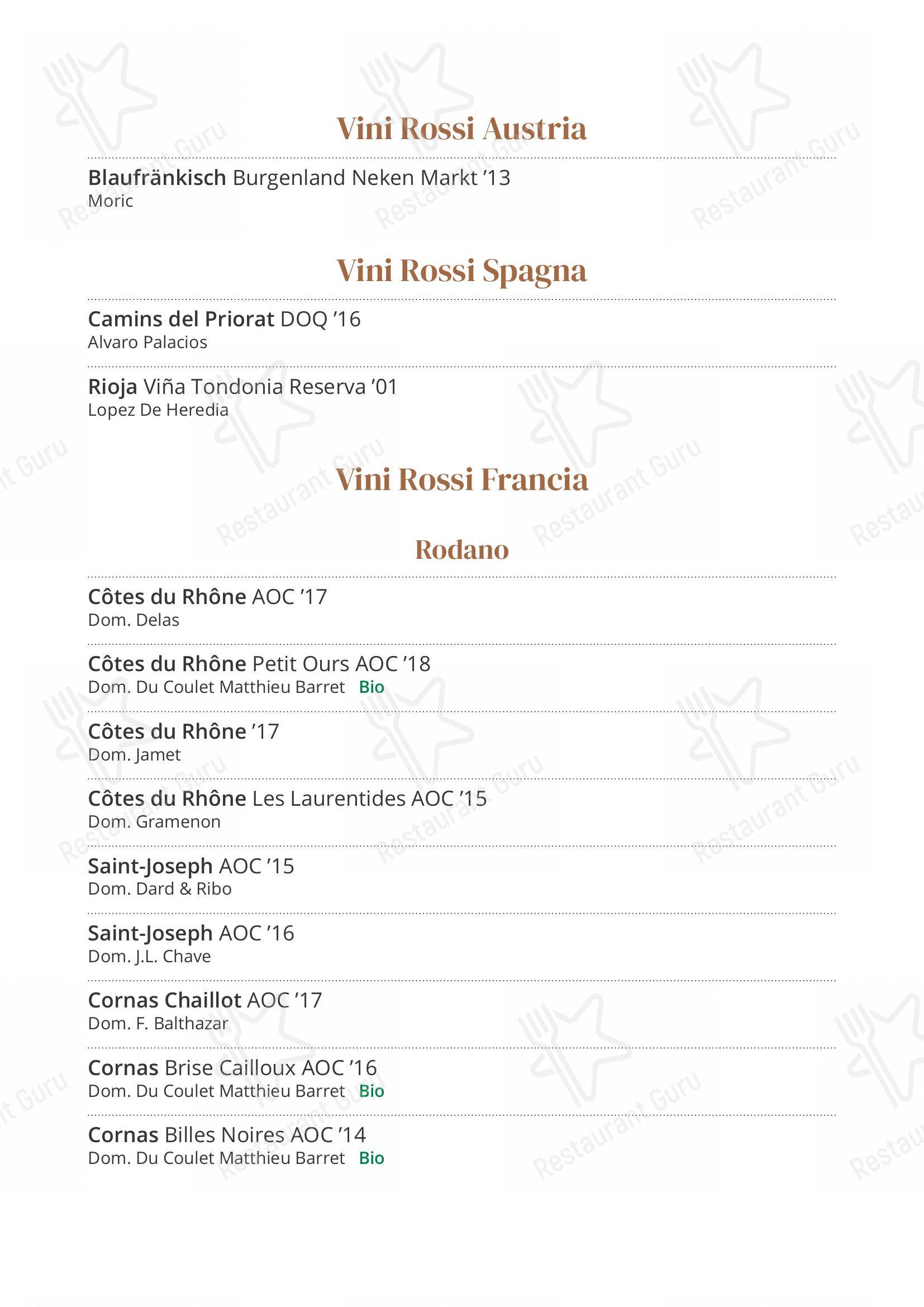 Trattoria Entrà in Entrà - Menu bar