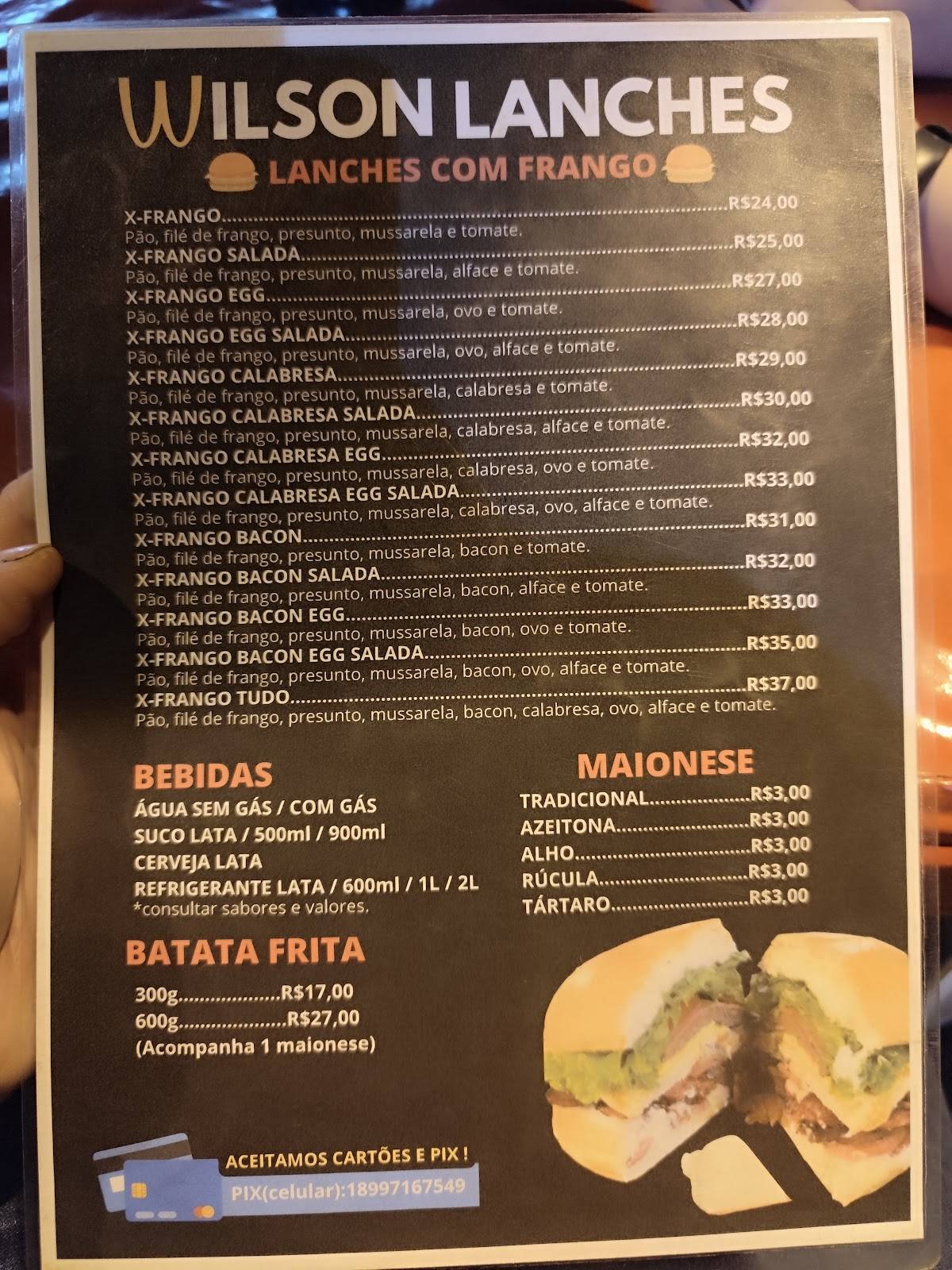Wilson Lanches cardápio