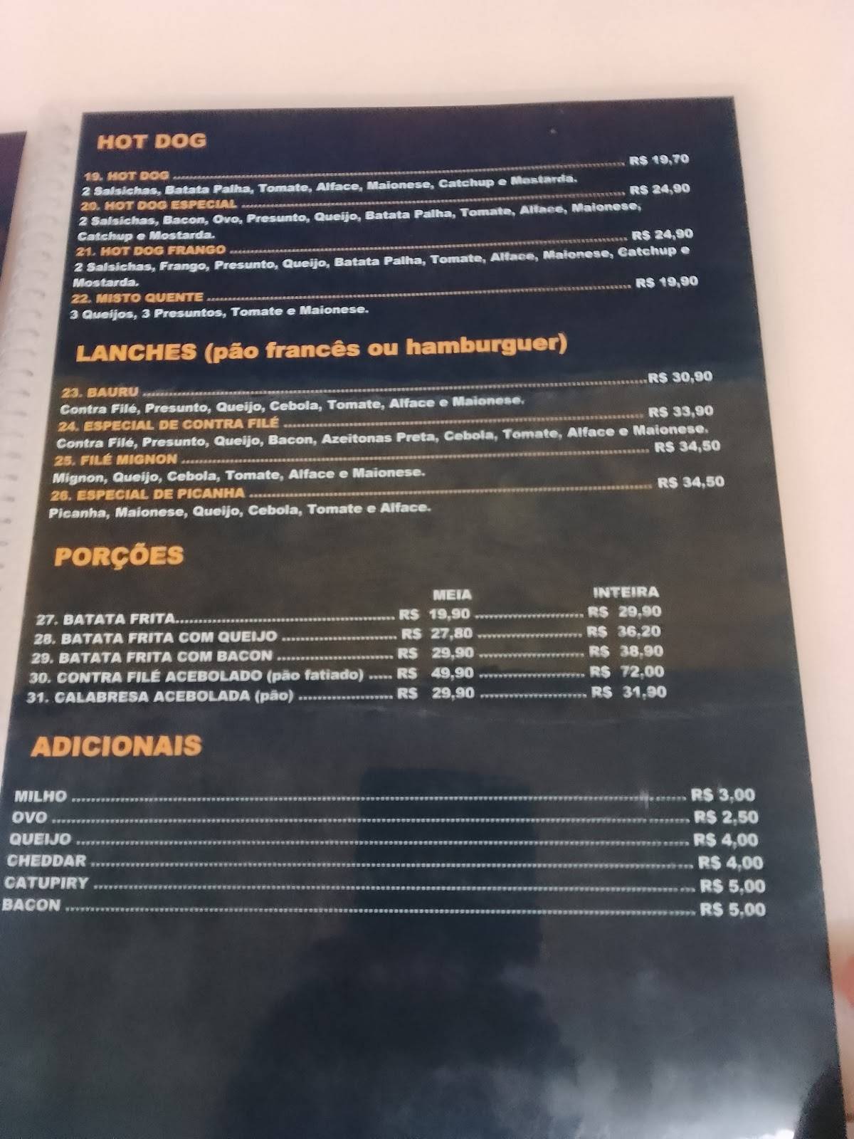 Zé Lanches cardápio