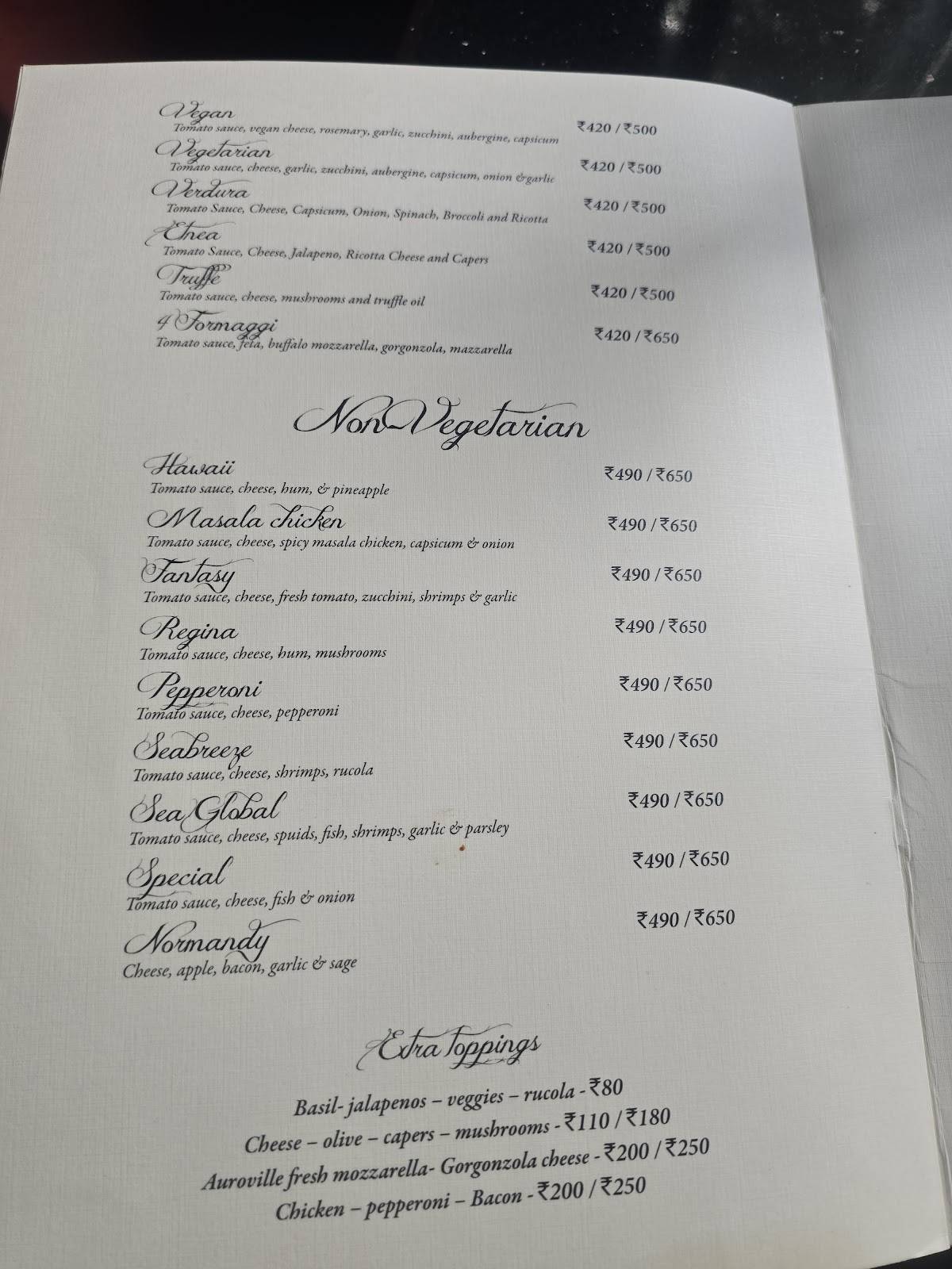 Tanto Pizzeria menu