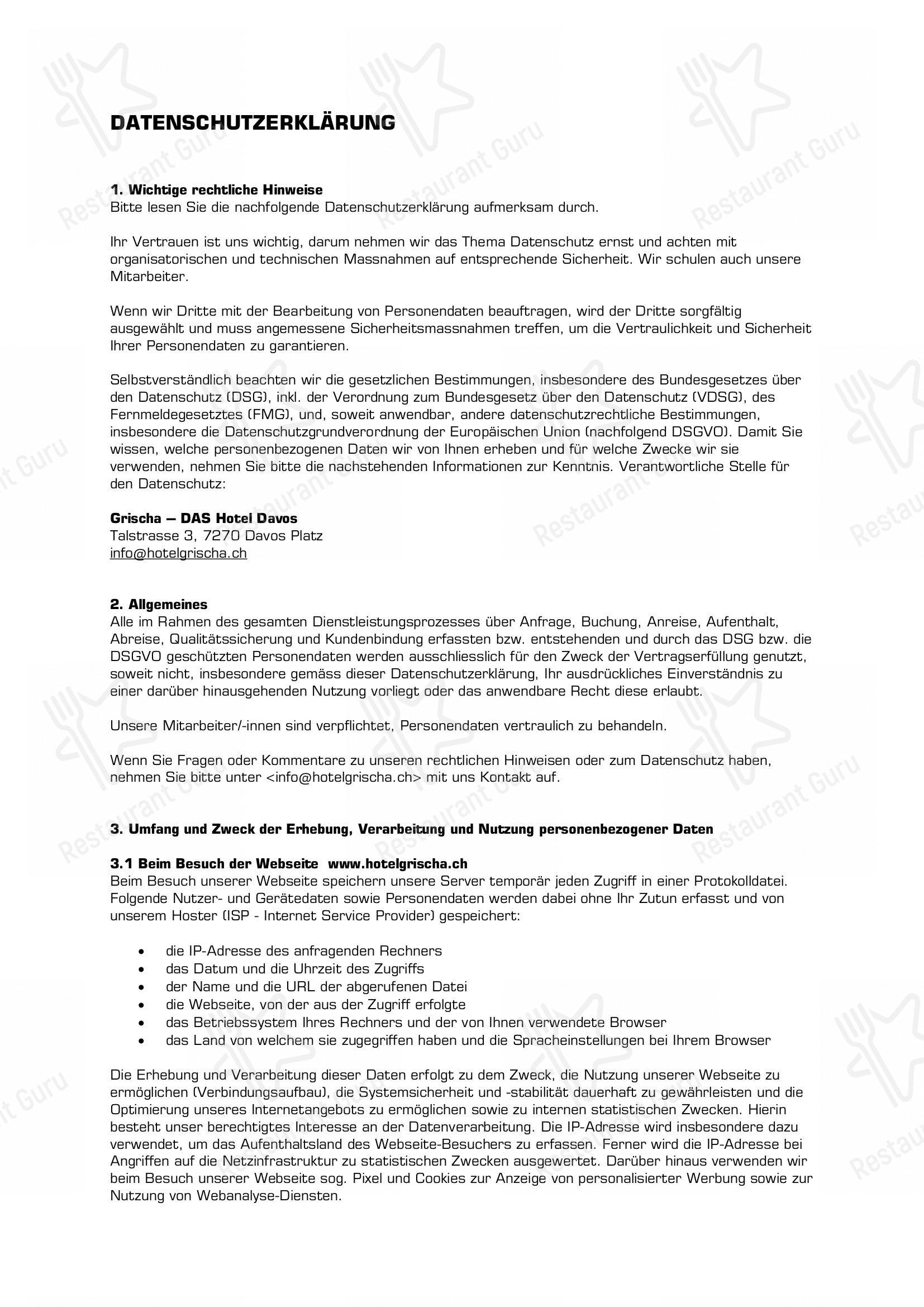 菜单 per Pulsa Fonduestube in Davos