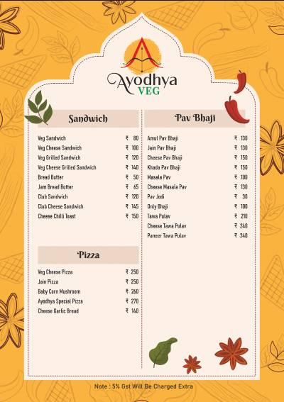 Ayodhya Veg menu