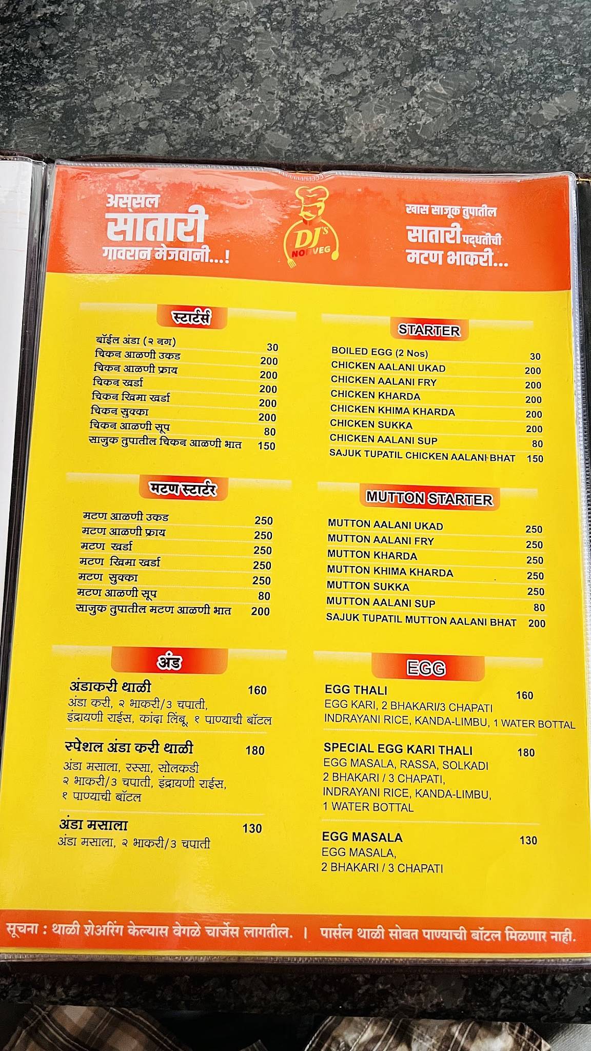 DJ's Non Veg अस्सल सातारी मटण भाकरी menu