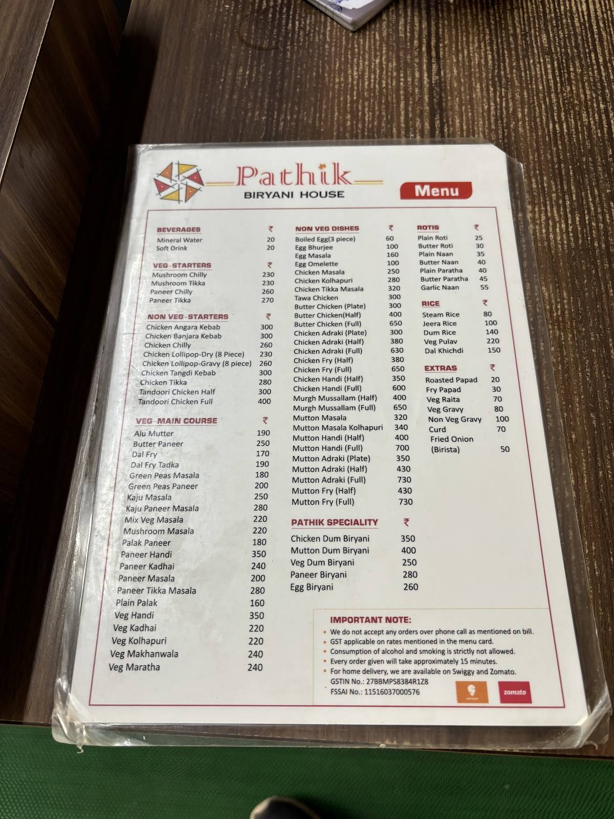 Pathik Biryani House menu