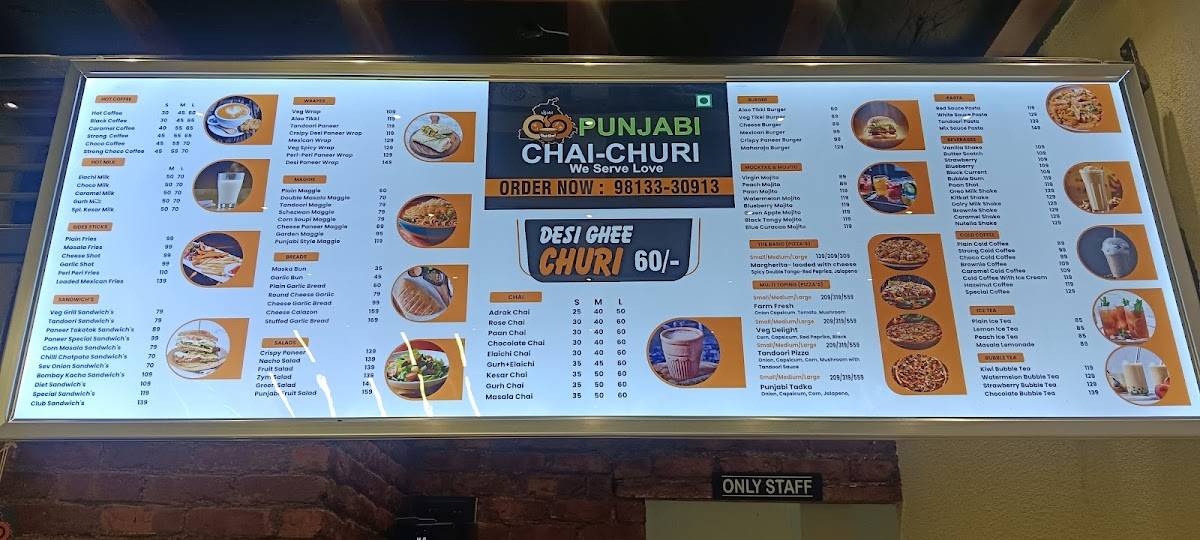Menu at Punjabi Chai Churi Sirsa, Sirsa