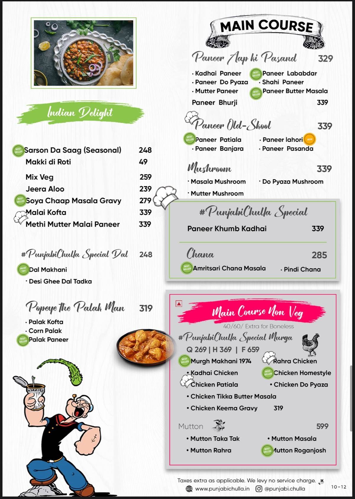 Punjabi Chulla menu