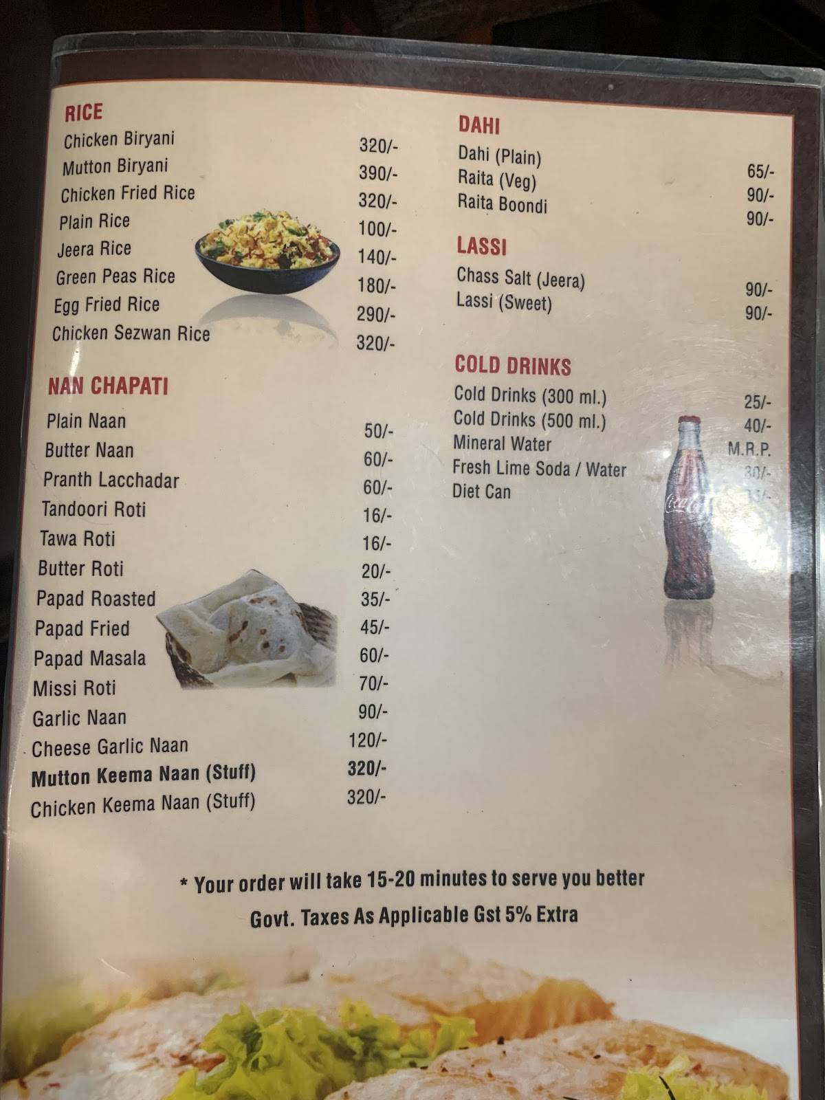 Punjabi Dhaba menu