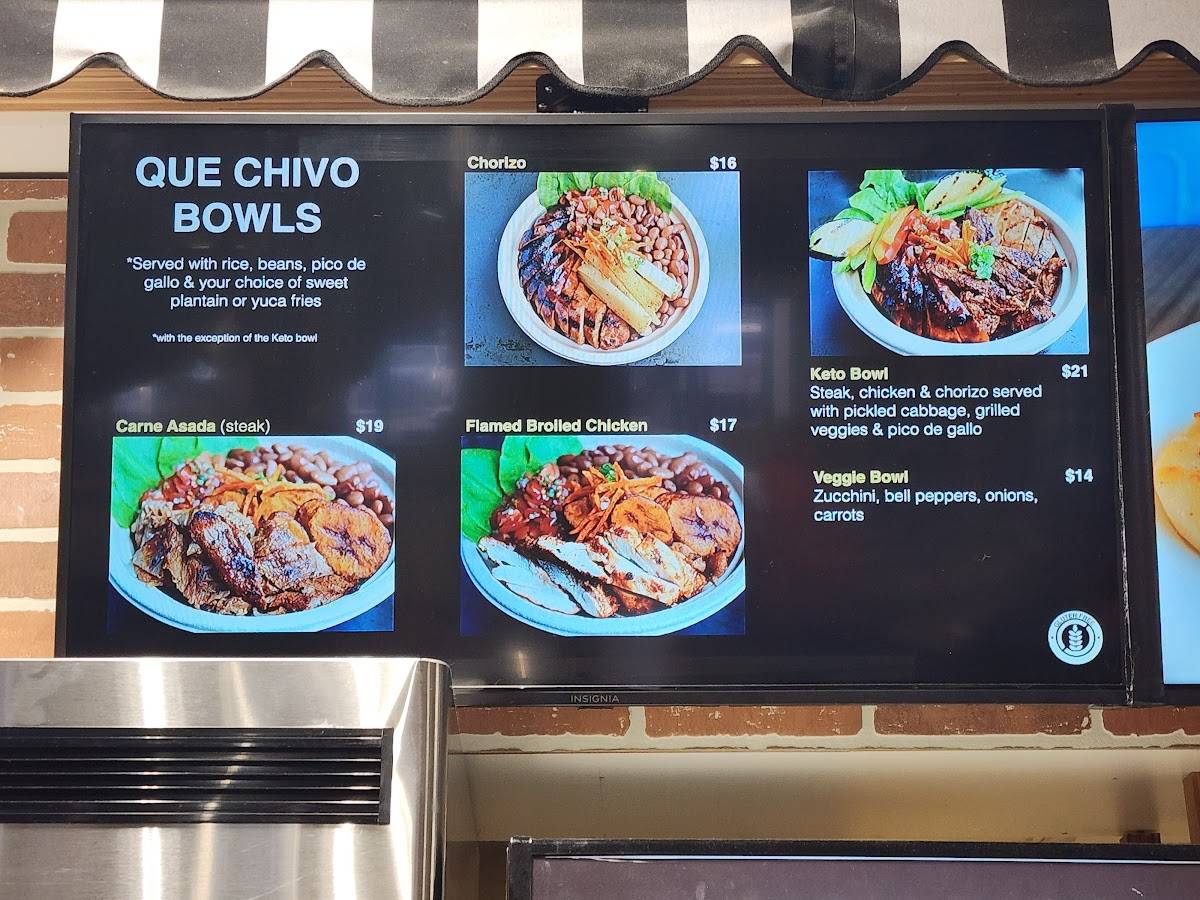 Menu de Que Chivo Salvadoran Street Food