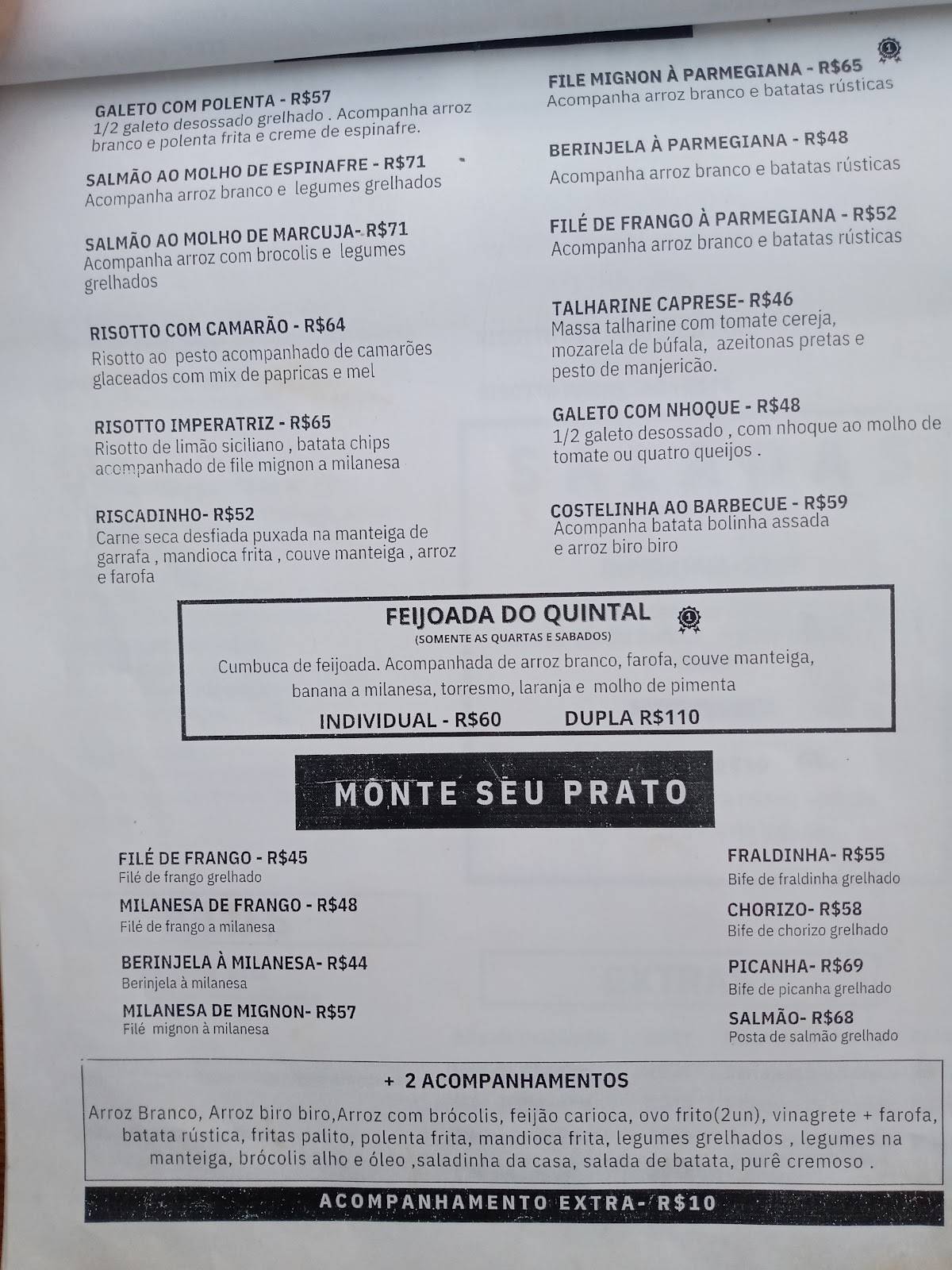 Quintal da Imperatriz cardápio