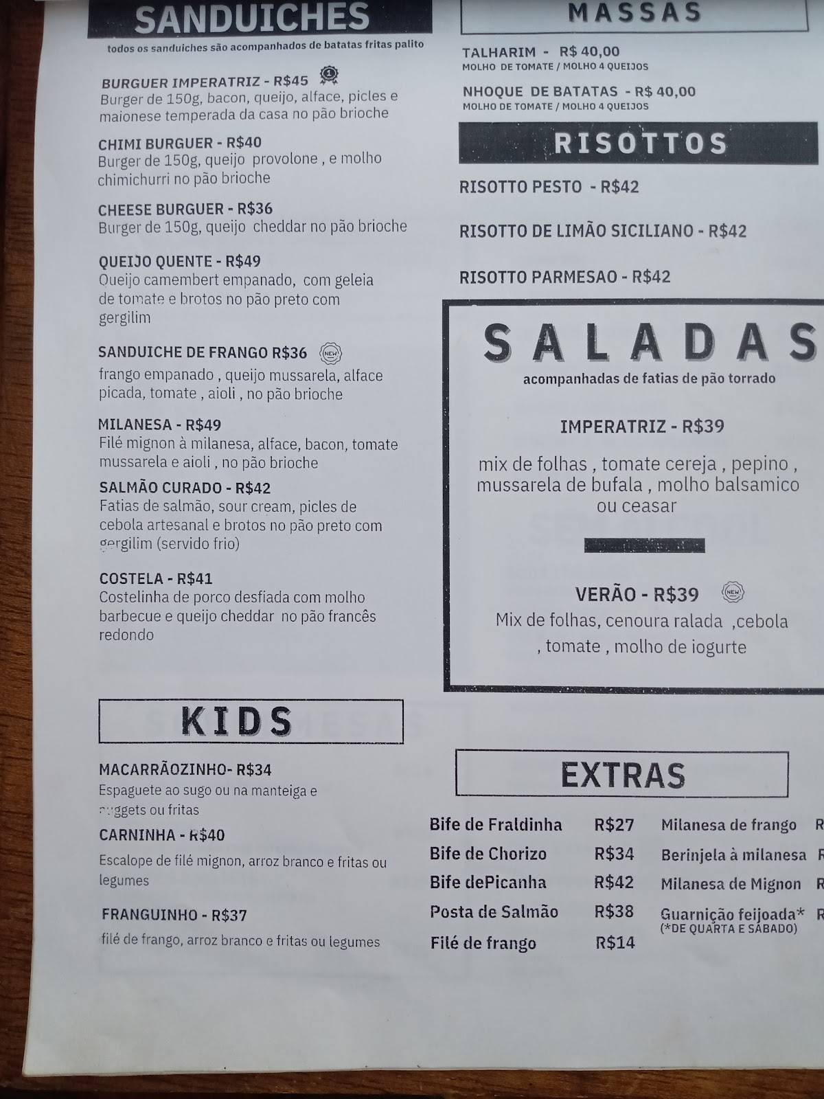Quintal da Imperatriz cardápio