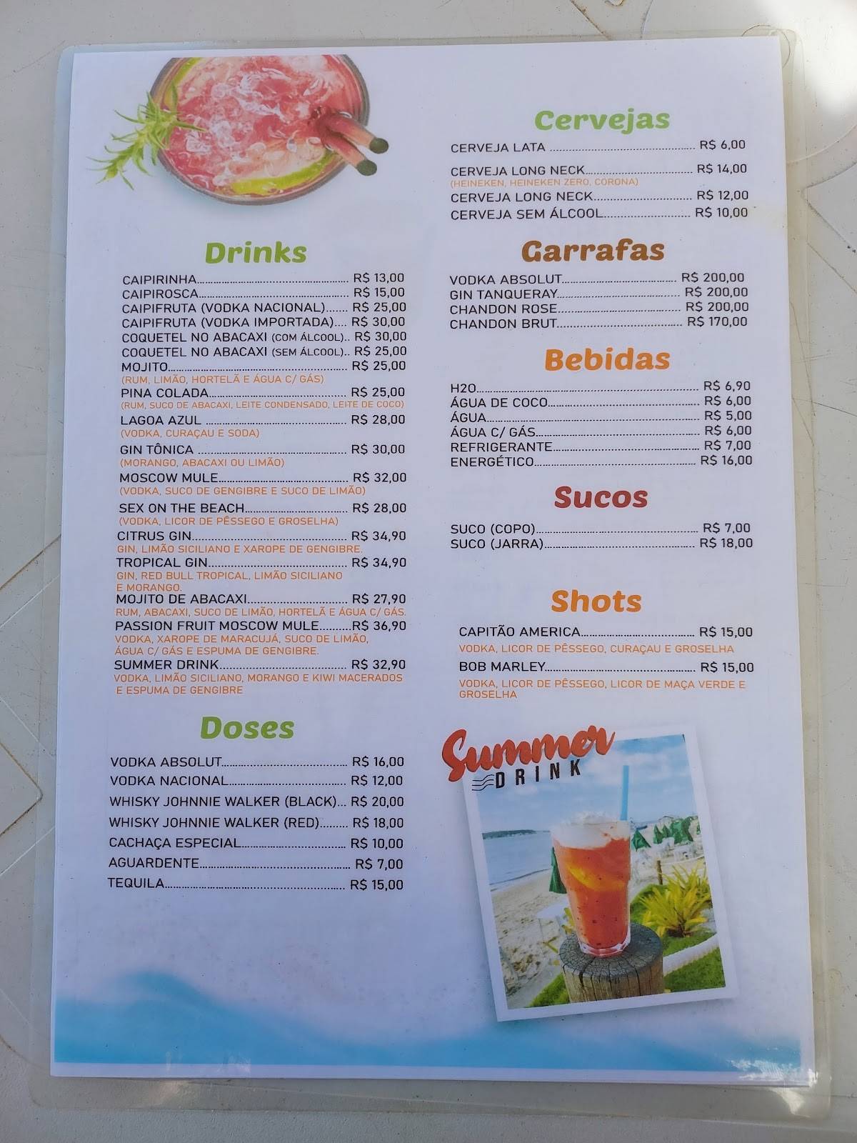 Quiosque Gunga Beach cardápio