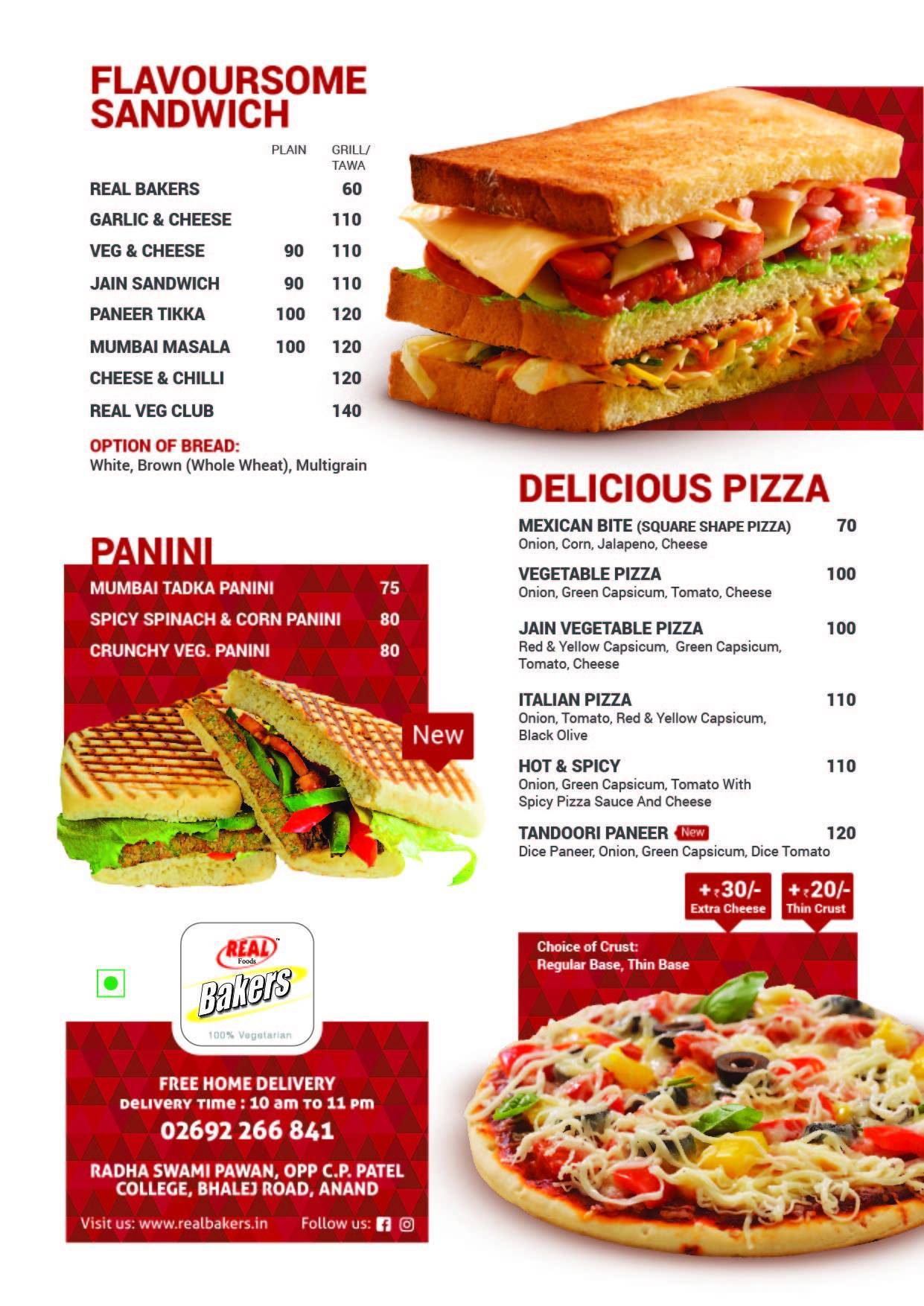 Real Bakers menu