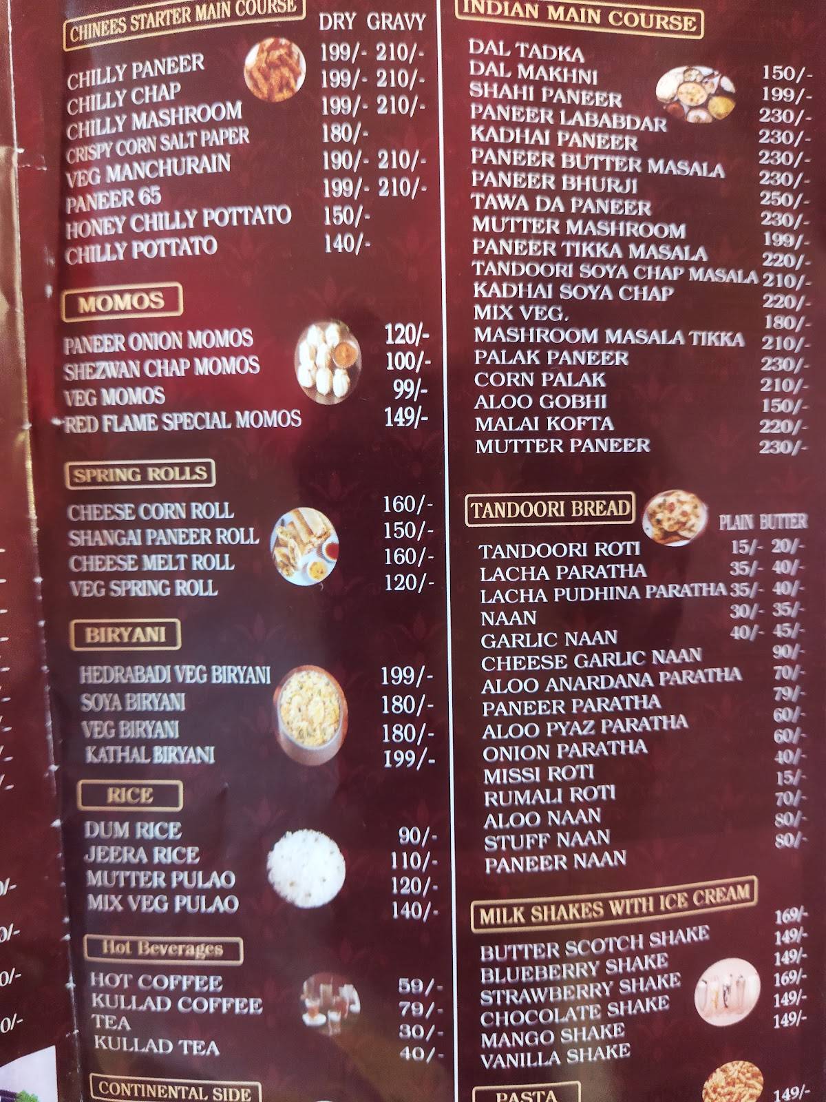 RED FLAME RESTAURANT menu