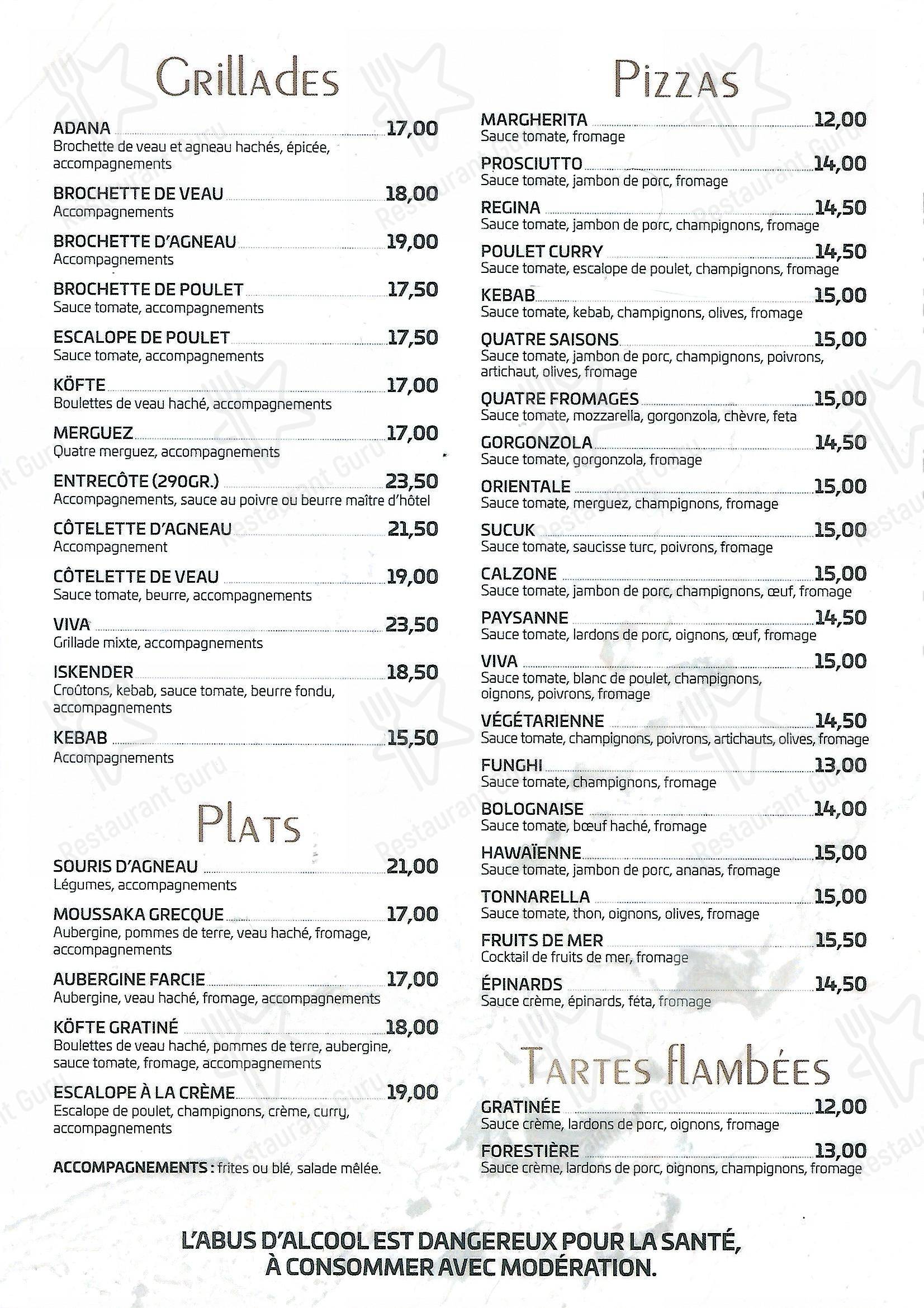 Menu bar pour RESTO VIVA dans Kembs