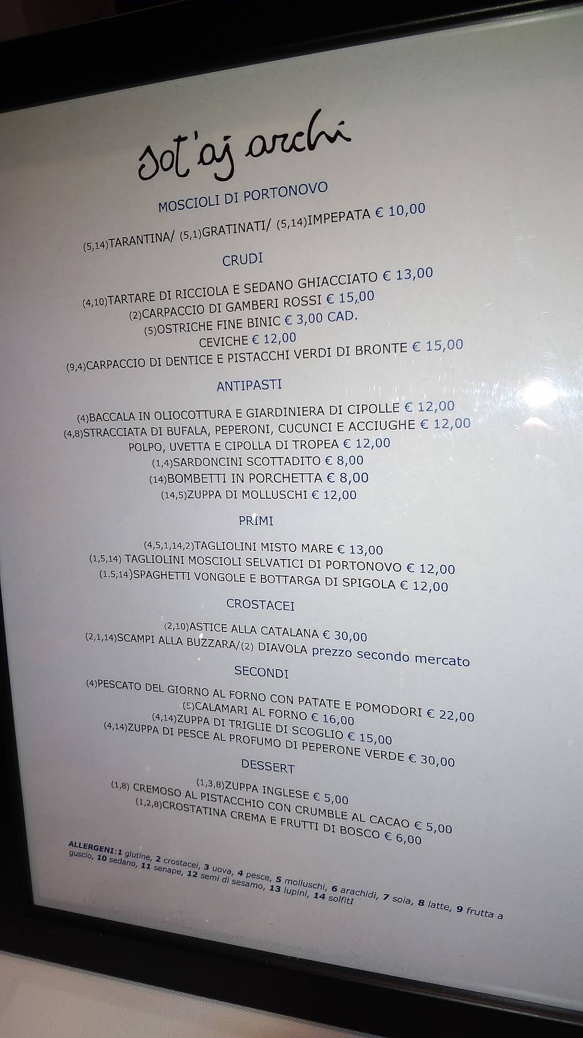 Menu di Ristorante Sot'Ajarchi 
