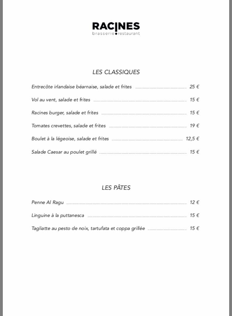 Menu de Racines
