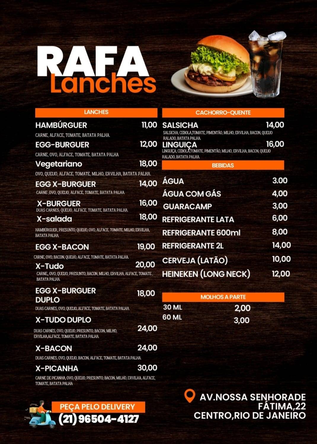 Rafa Lanches cardápio