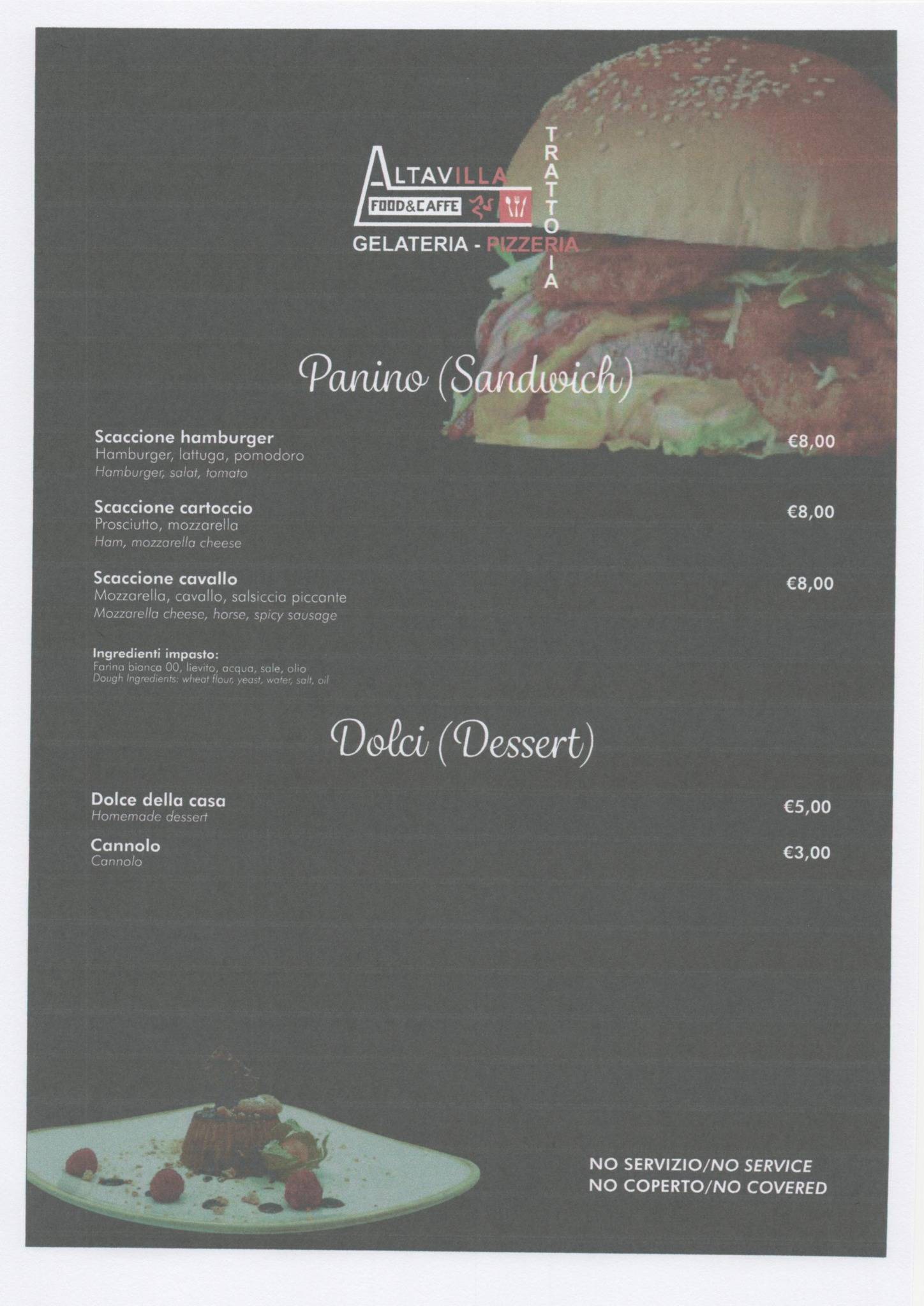 Menu di Altavilla Food & Caffè pizzeria trattoria Panineria