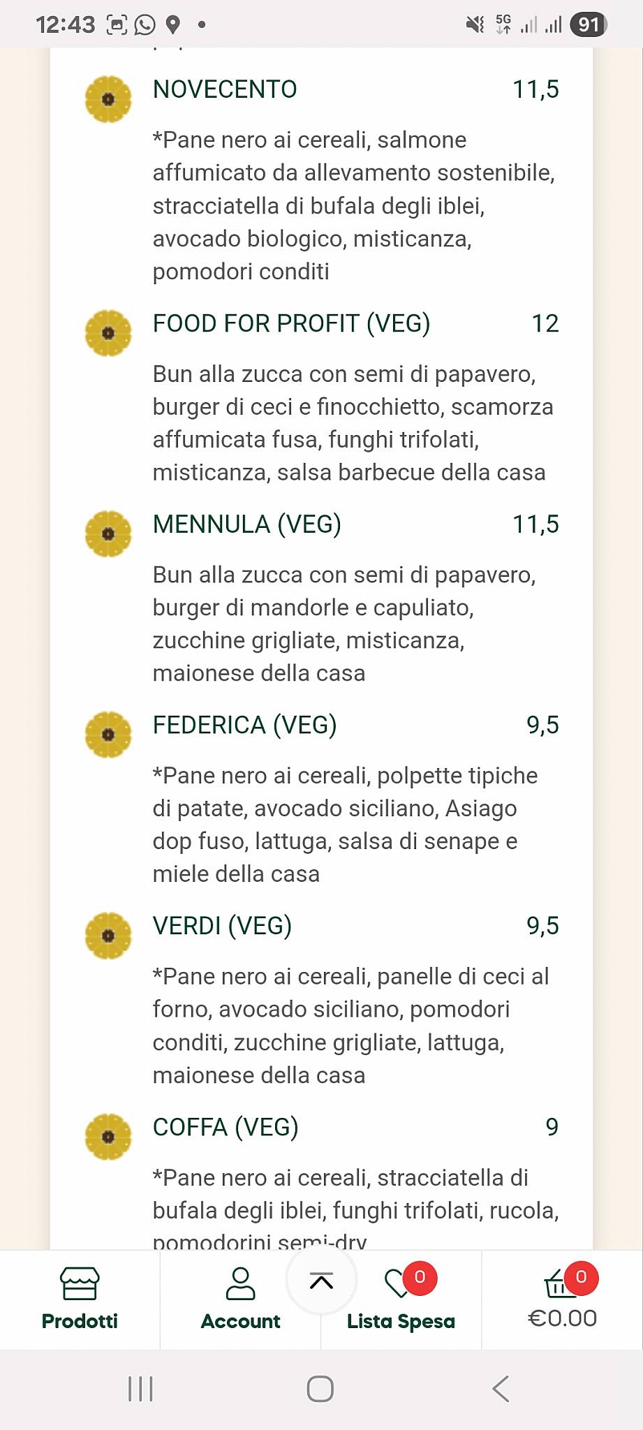Menu di Delicatessen 
