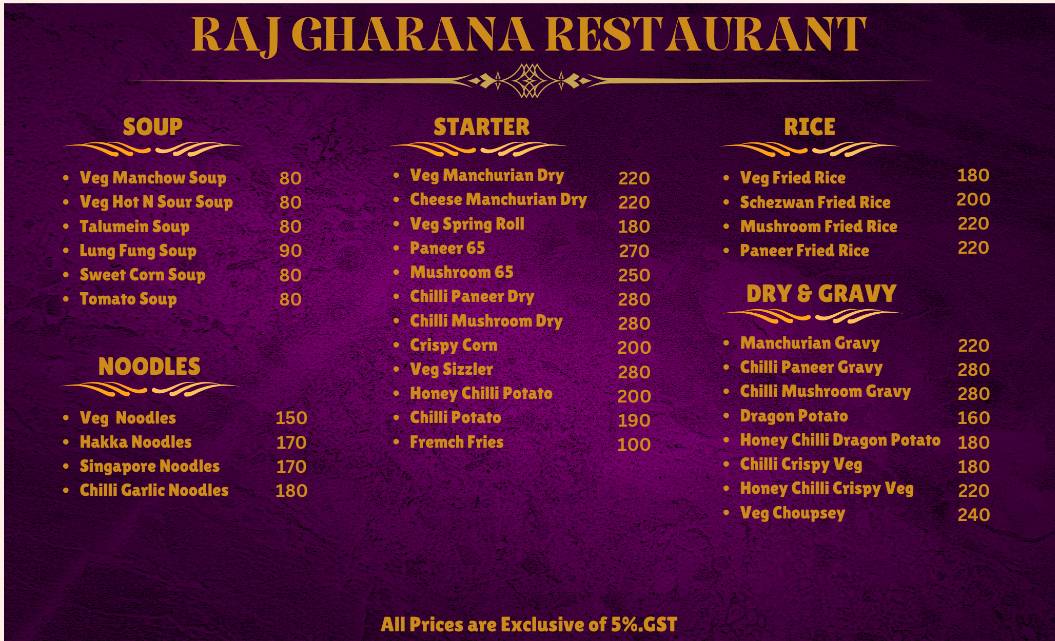RajGharana Misthan & Restaurant menu