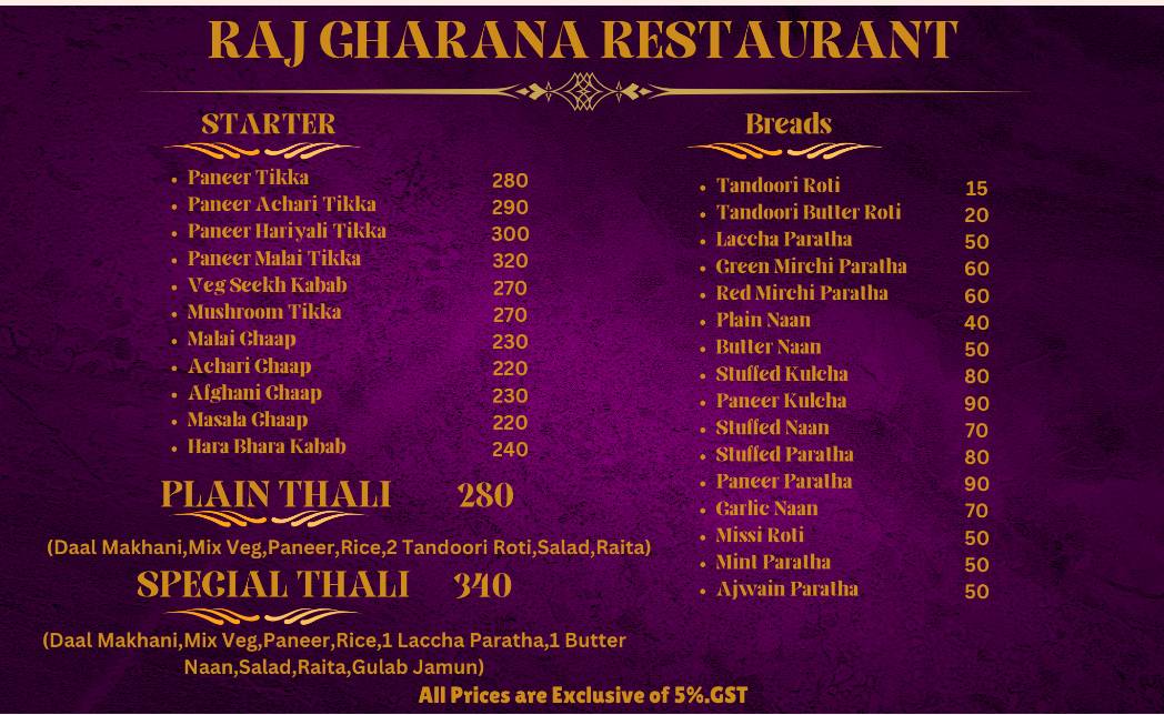 RajGharana Misthan & Restaurant menu