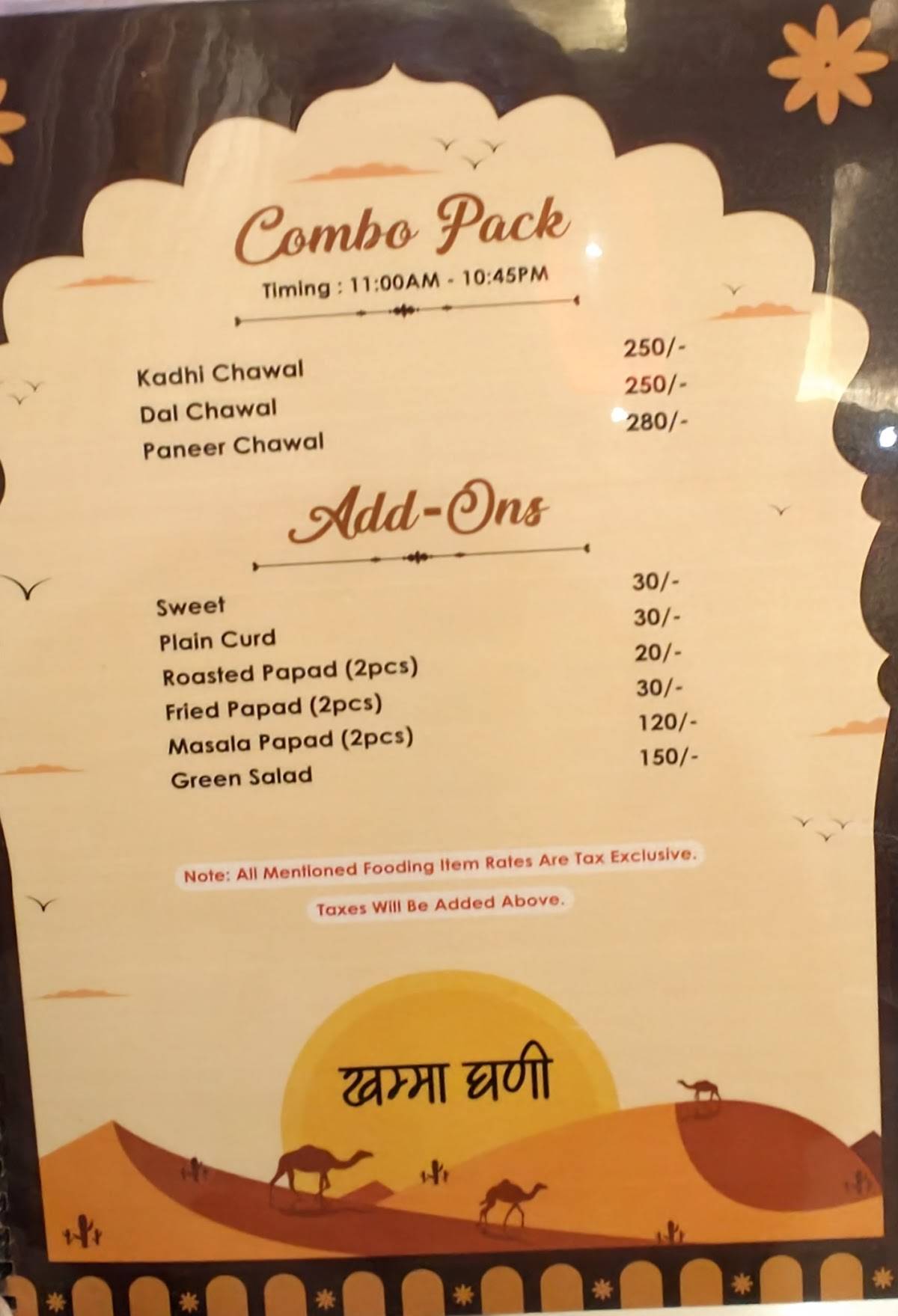 Rajasthani Rasoi - Best Restaurant In Varanasi menu