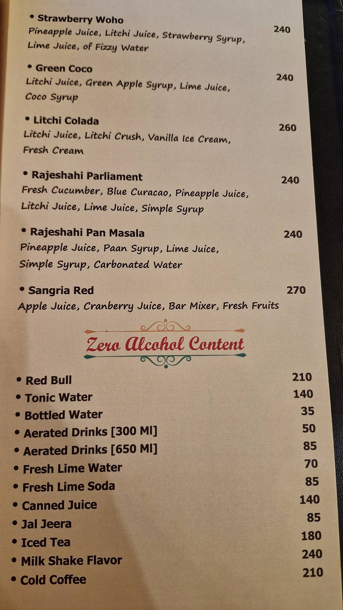 Rajeshahi Family Kitchen & Bar menu