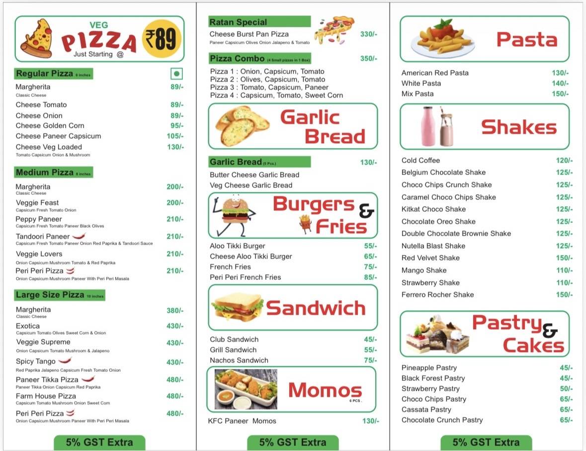 Ratan Pizza menu